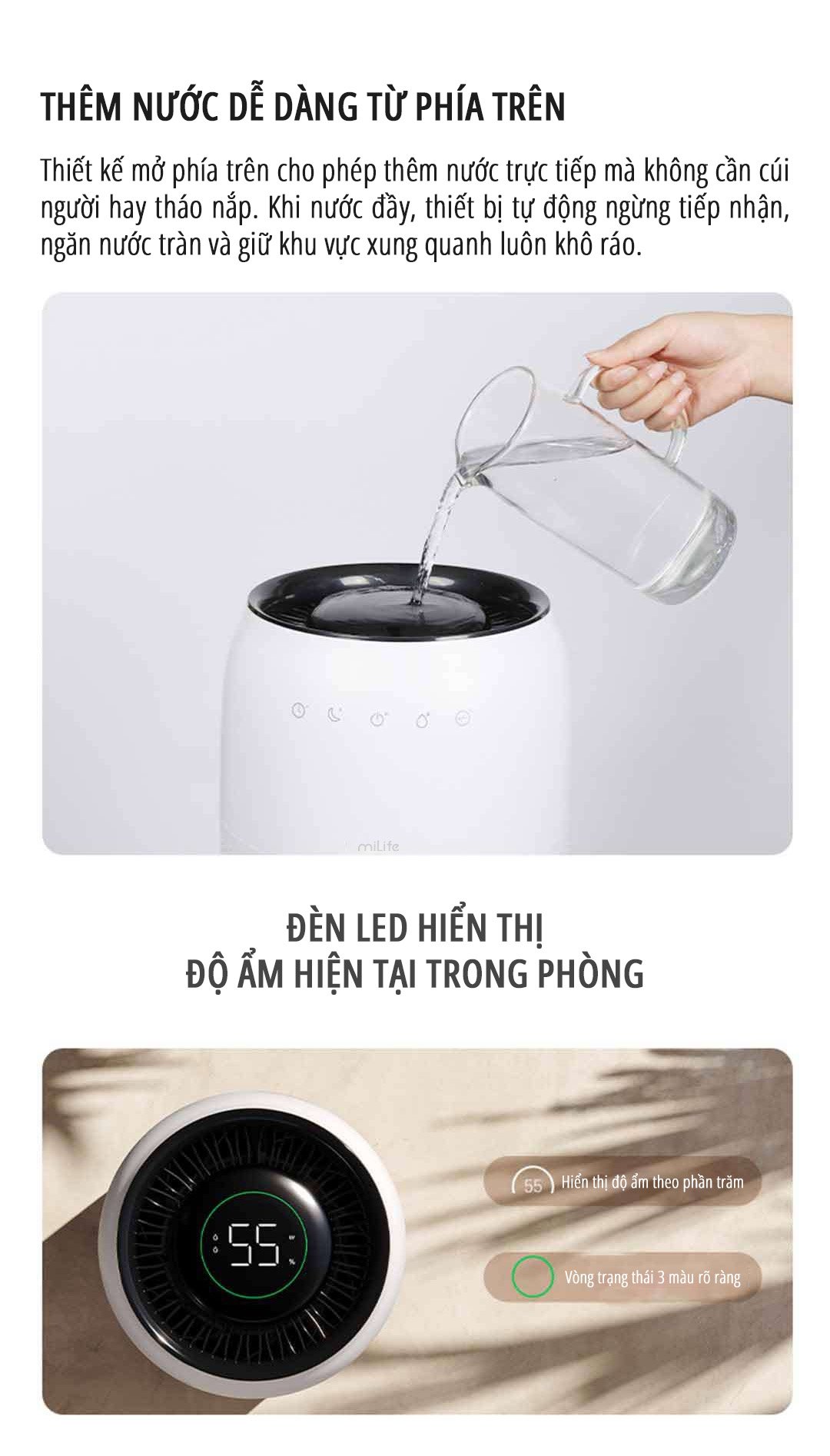 Máy tạo độ ẩm không sương miLife H5P sử dụng dễ dàng