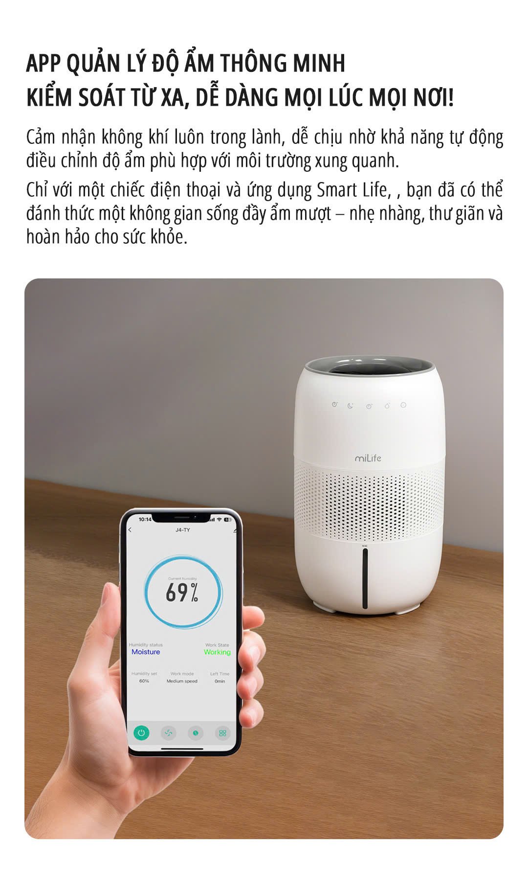 Máy tạo độ ẩm không sương miLife H5P điều khiển qua app