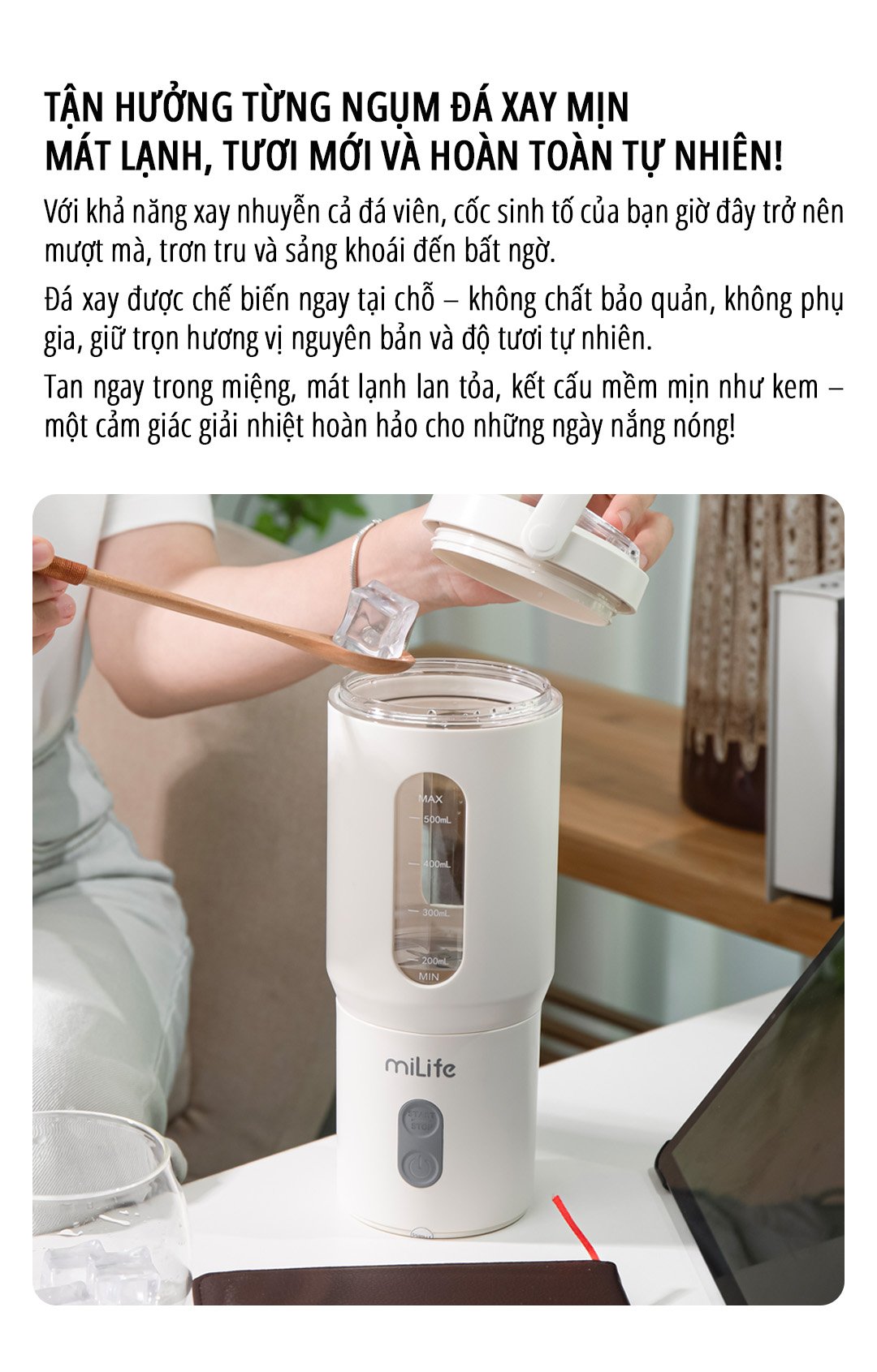 Máy xay sinh tố cầm tay miLife 600mL đá xay mịn