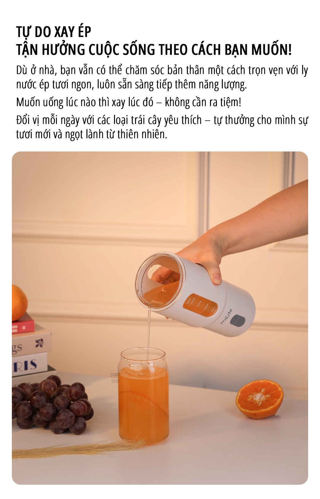 Máy xay sinh tố cầm tay miLife 600mL xay ép tự do