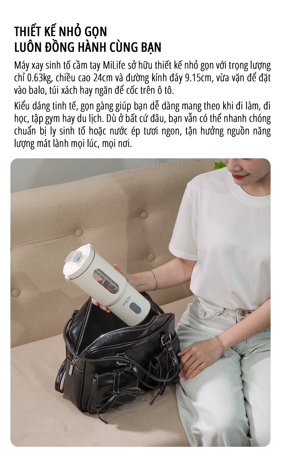 Máy xay sinh tố cầm tay miLife 600mL thiết kế nhỏ gọn