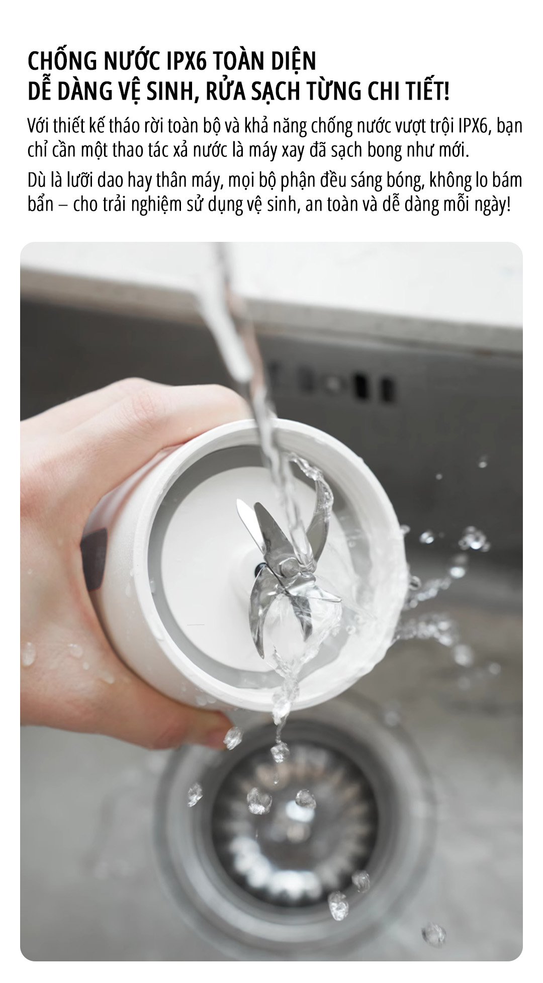 Máy xay sinh tố cầm tay miLife 600mL chống nước ipx6