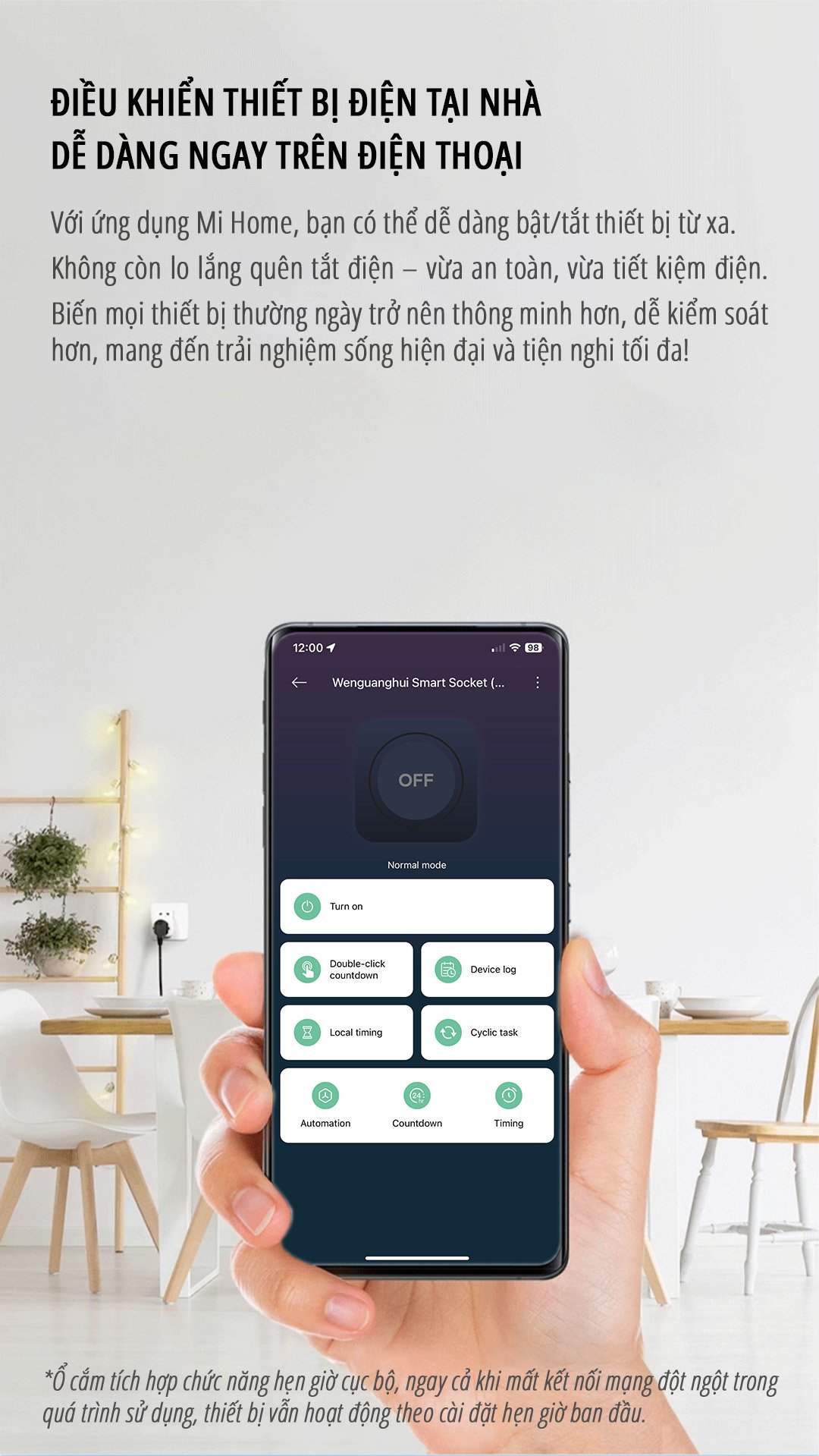 Ổ cắm thông minh miLife 10A điều khiển dễ dàng