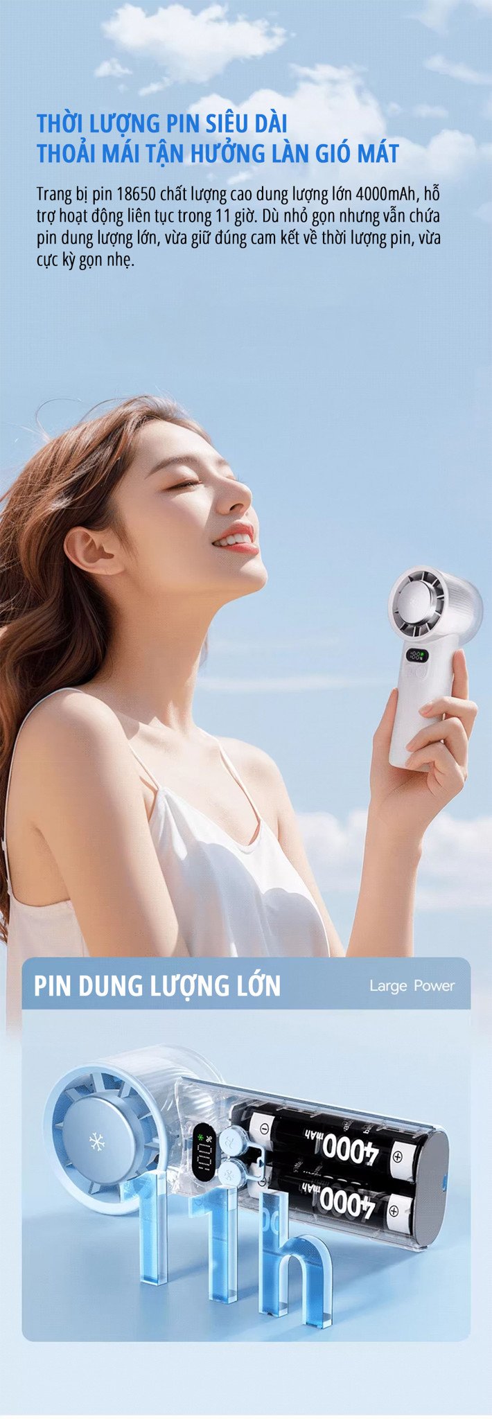 Quạt cầm tay băng lạnh miLife F2P thời lượng pin dài