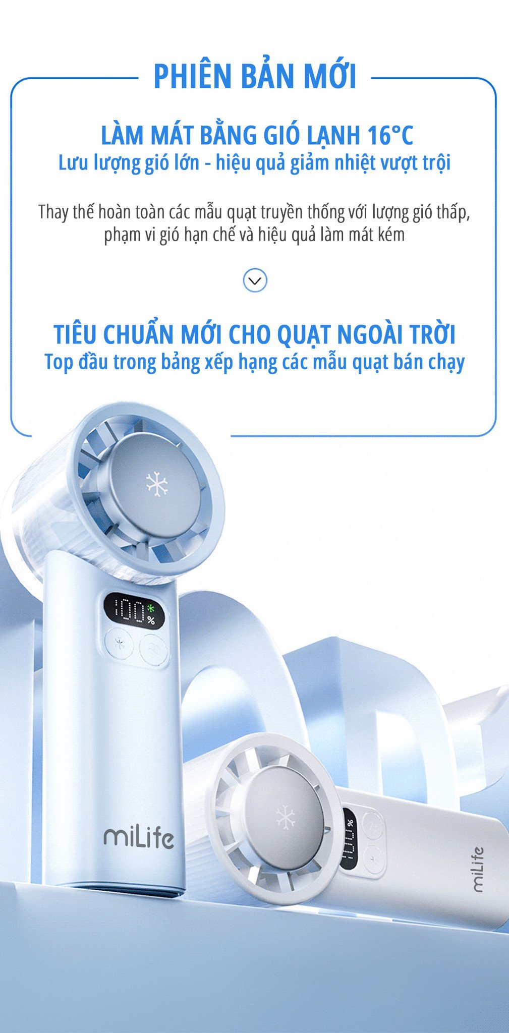 Quạt cầm tay băng lạnh miLife F2P tiêu chuẩn mới