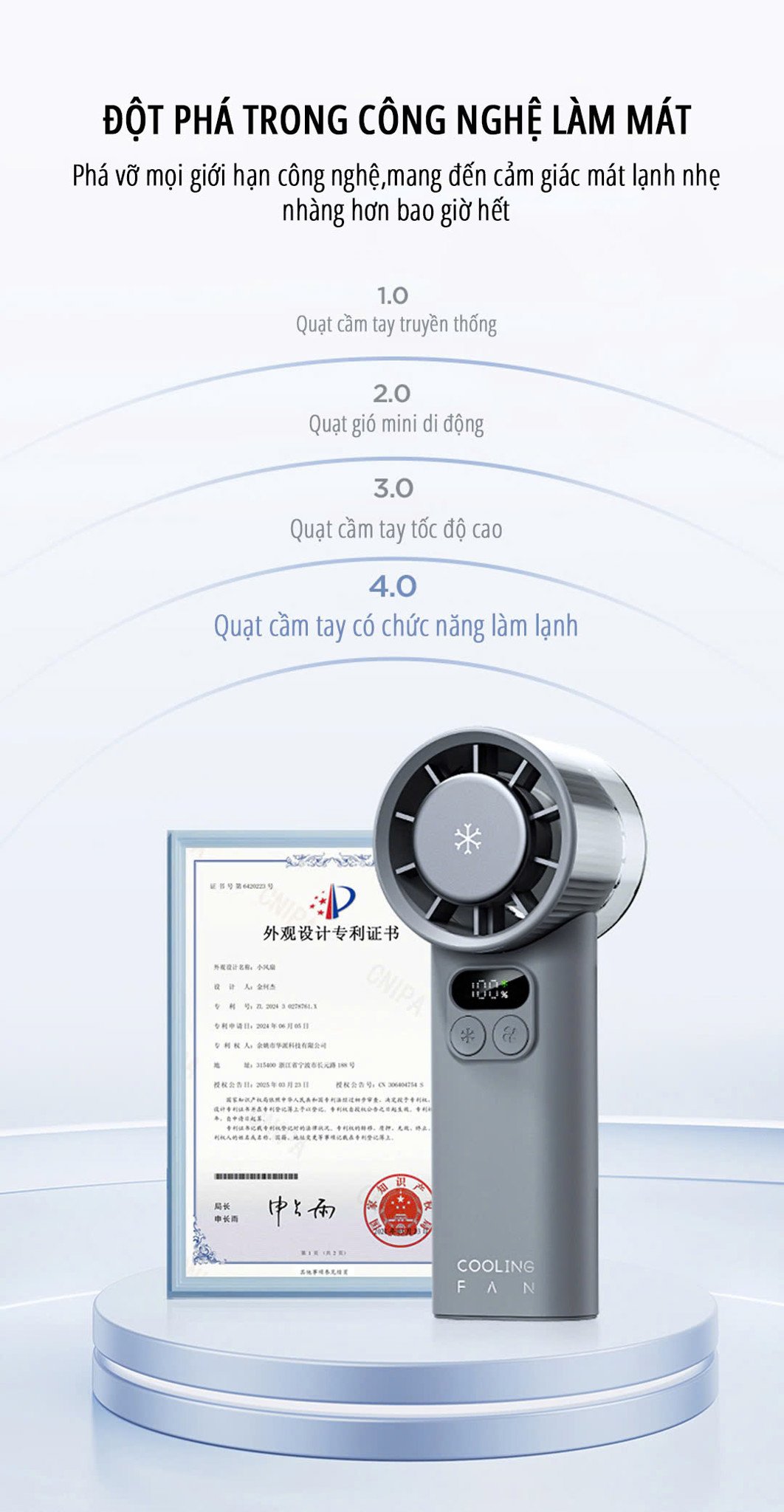 Quạt cầm tay băng lạnh miLife F2P chứng nhận
