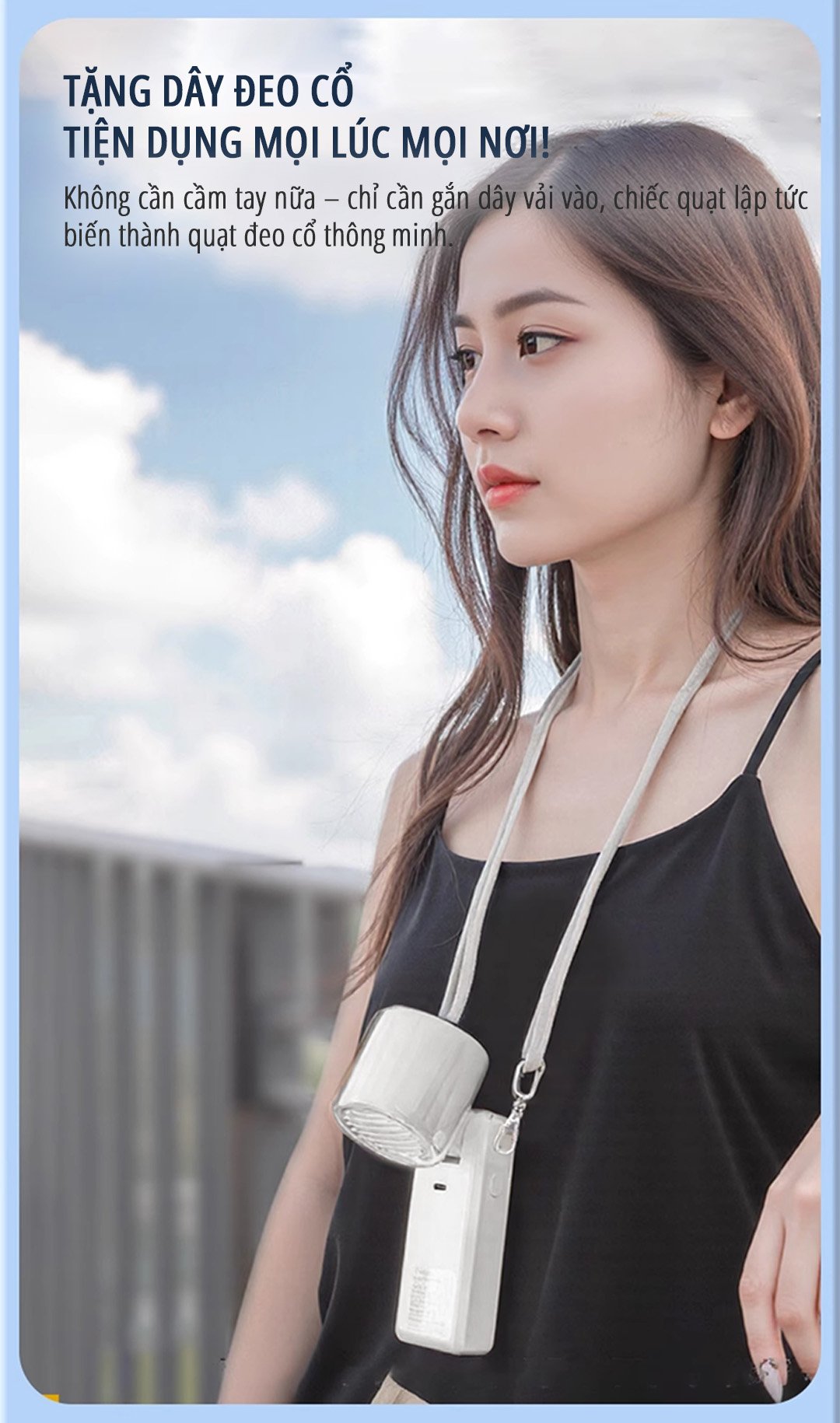 Quạt cầm tay có sò lạnh miLife F3P có dây đeo