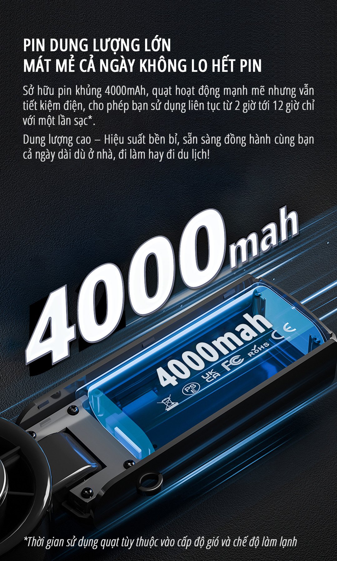 Quạt cầm tay có sò lạnh miLife F3P pin bền bỉ