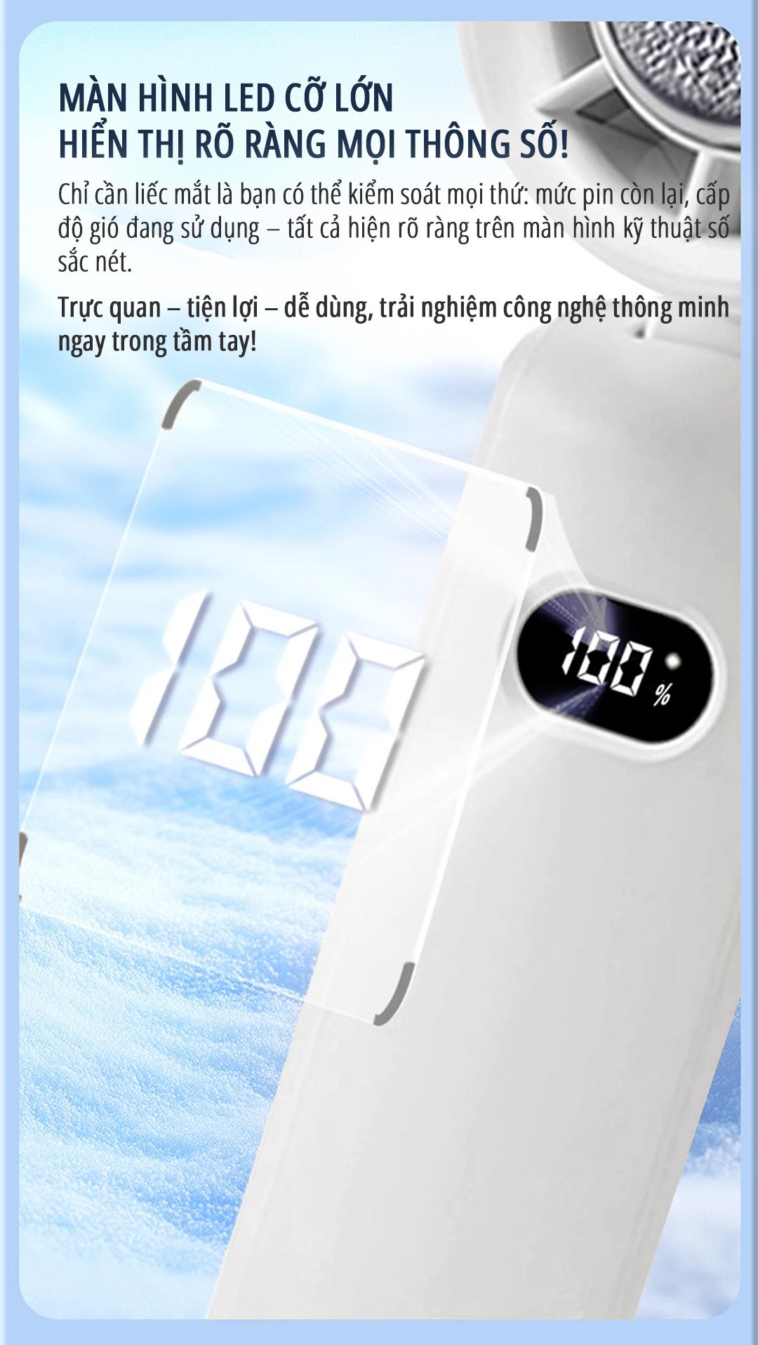 Quạt cầm tay có sò lạnh miLife F3P màn hình led