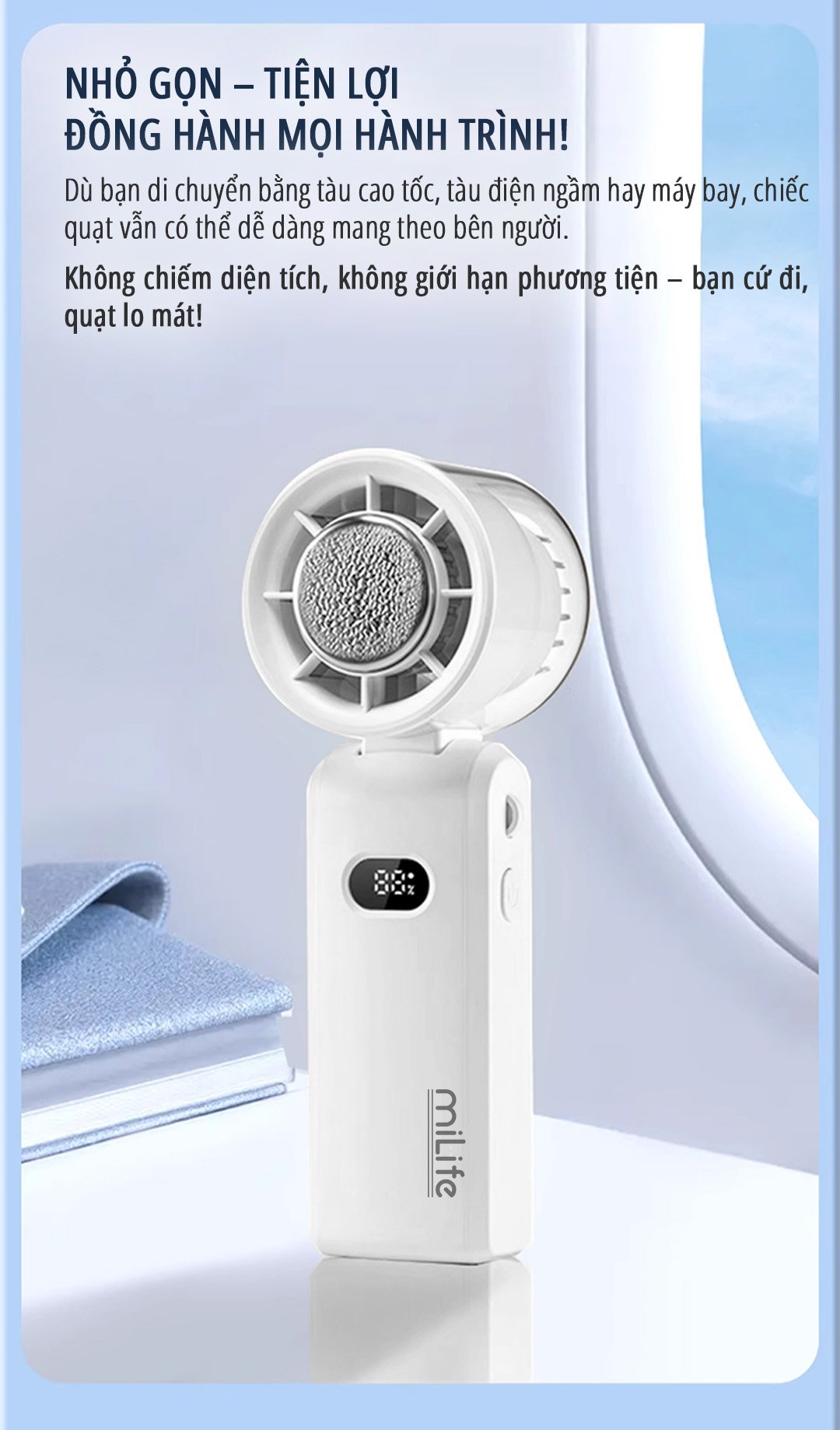 Quạt cầm tay có sò lạnh miLife F3P nhỏ gọn tiện lợi