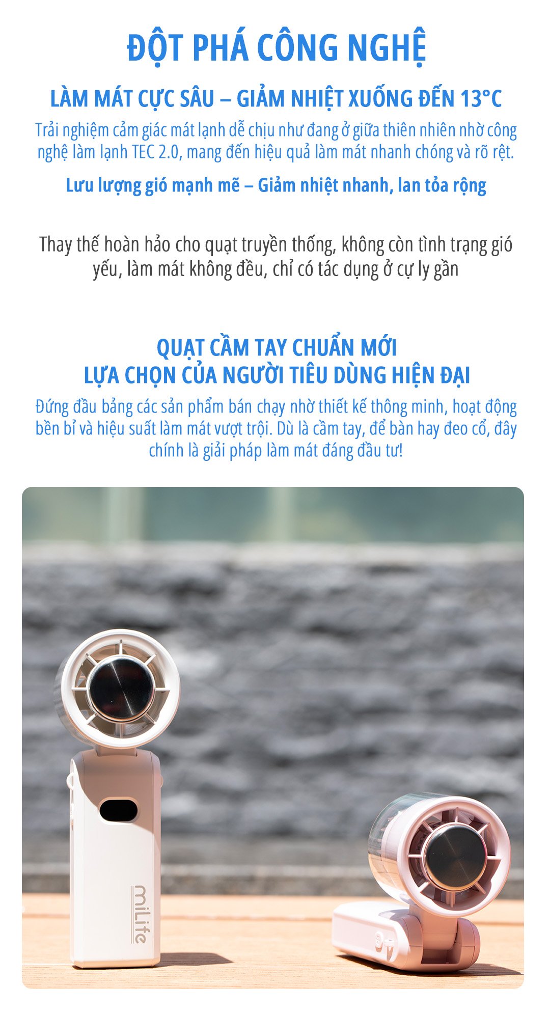 Quạt cầm tay có sò lạnh miLife F3P công nghệ đột phá