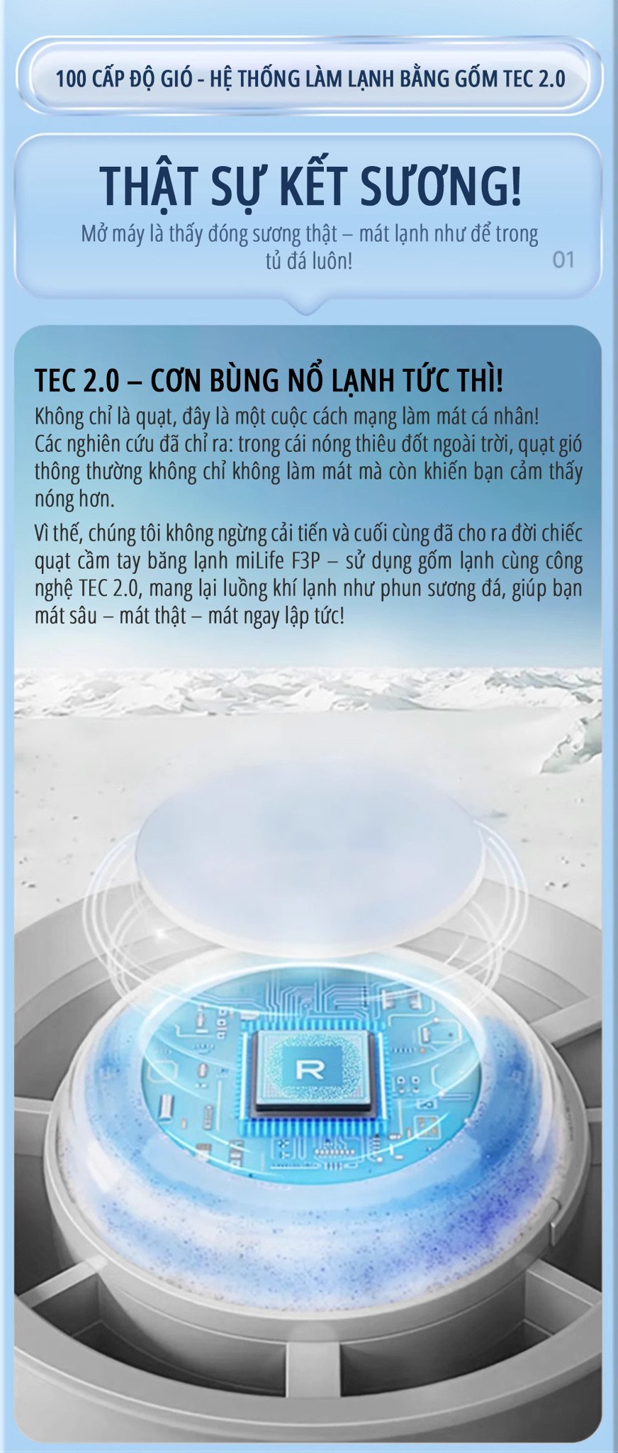 Quạt cầm tay có sò lạnh miLife F3P tec 2.0