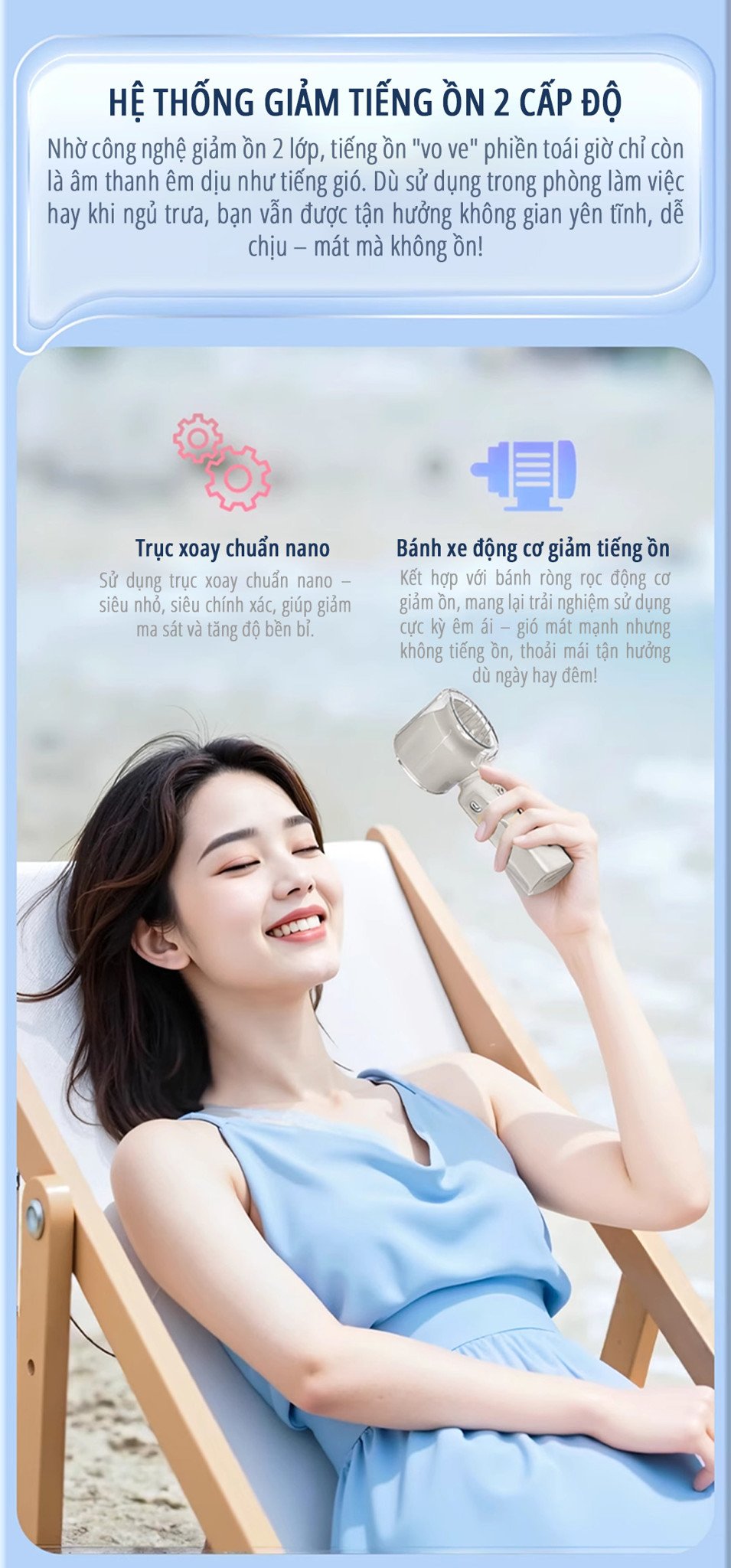 Quạt cầm tay có sò lạnh miLife F3P vận hành êm ái