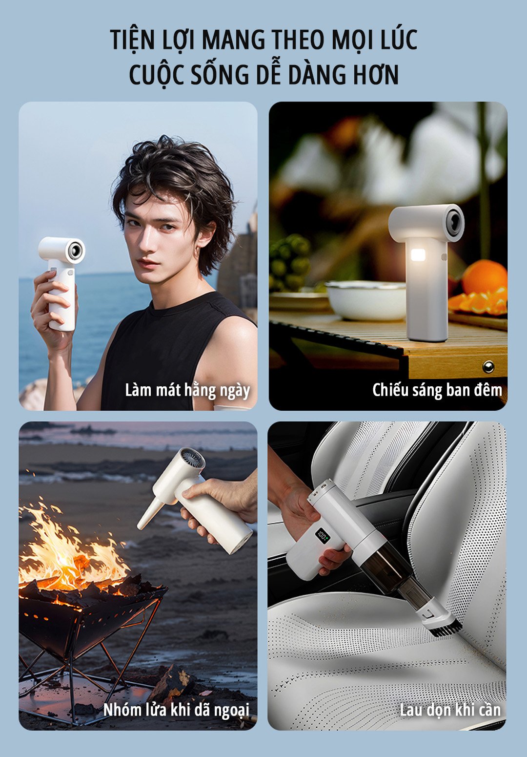 Quạt cầm tay phản lực miLife F1 sử dụng linh hoạt