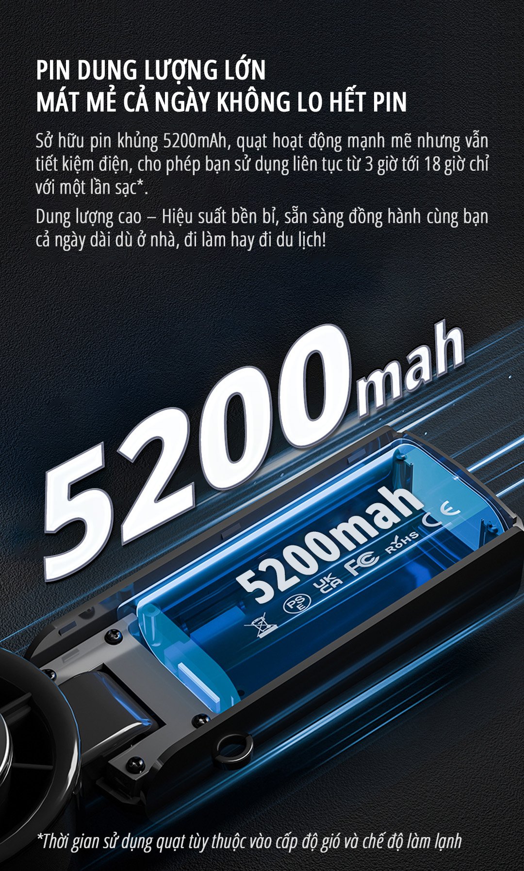 Quạt cầm tay tích điện miLife F10 mức pin bền bỉ