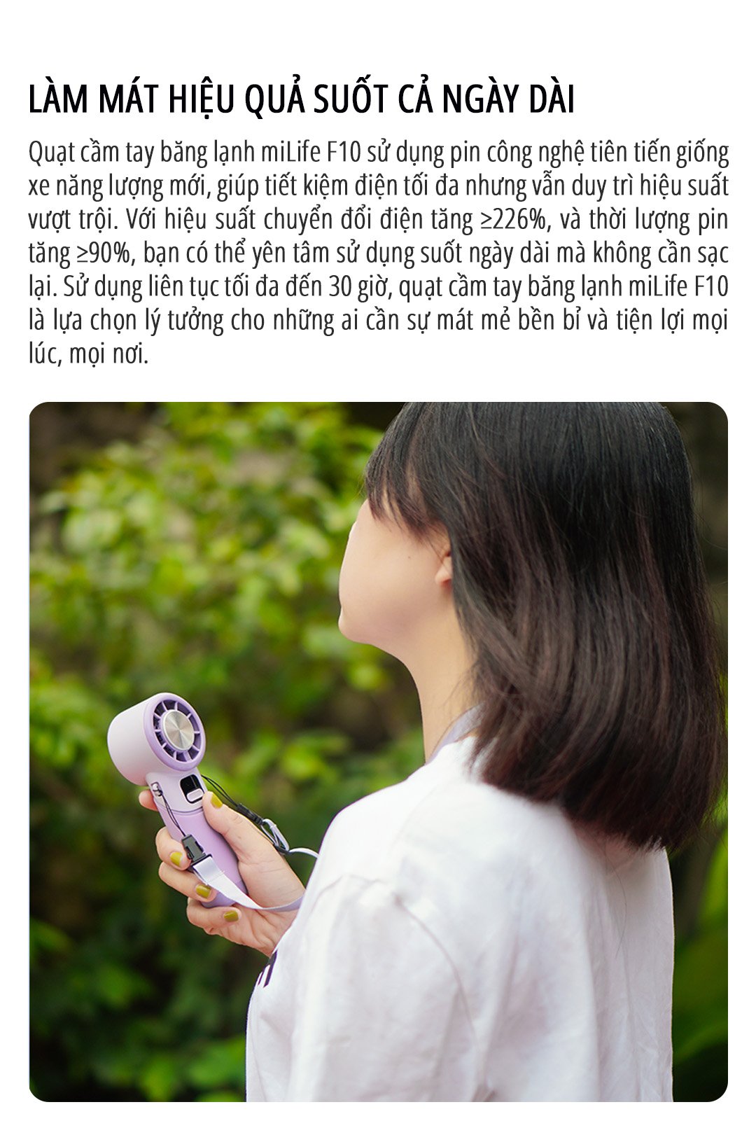 Quạt cầm tay tích điện miLife F10 làm mát hiệu quả