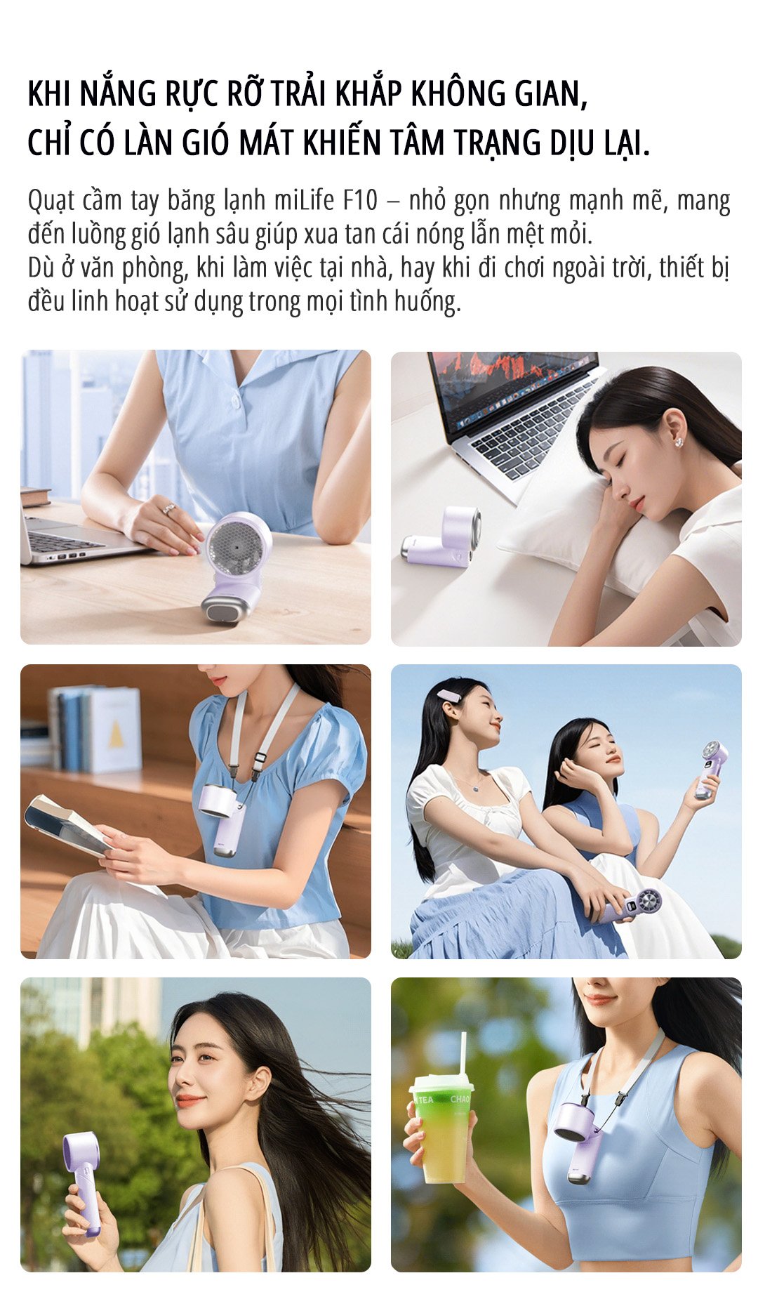 Quạt cầm tay tích điện miLife F10 nhỏ gọn nhưng mạnh mẽ