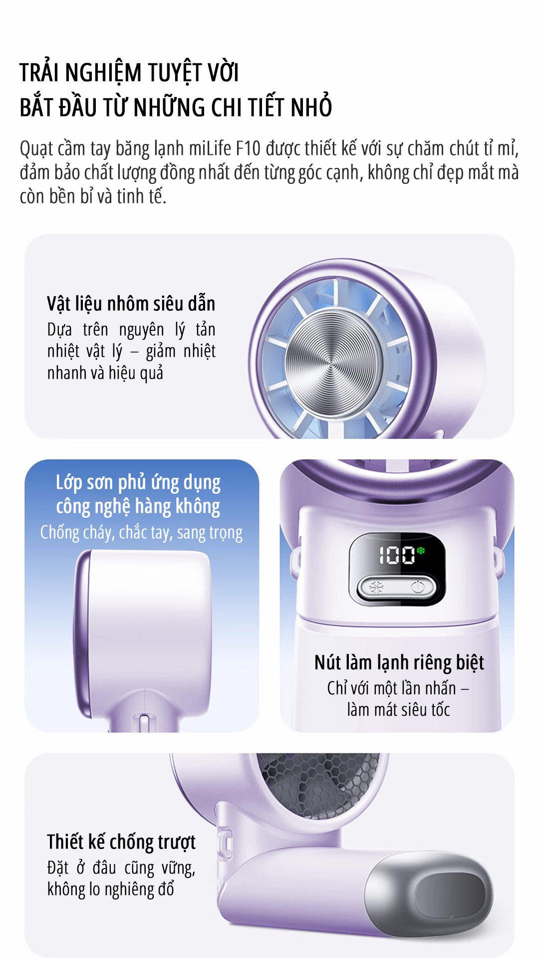 Quạt cầm tay tích điện miLife F10 ưu điểm