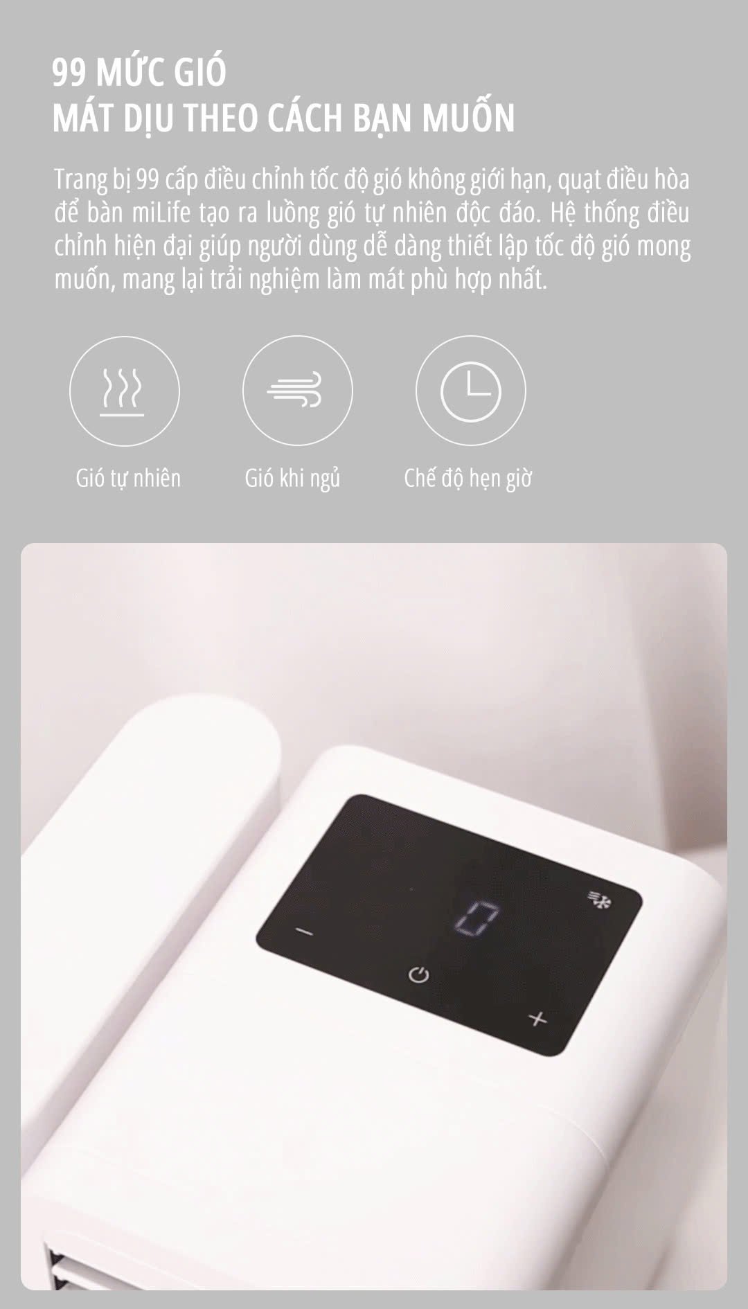 Quạt điều hòa để bàn mini miLife E15 99 mức gió