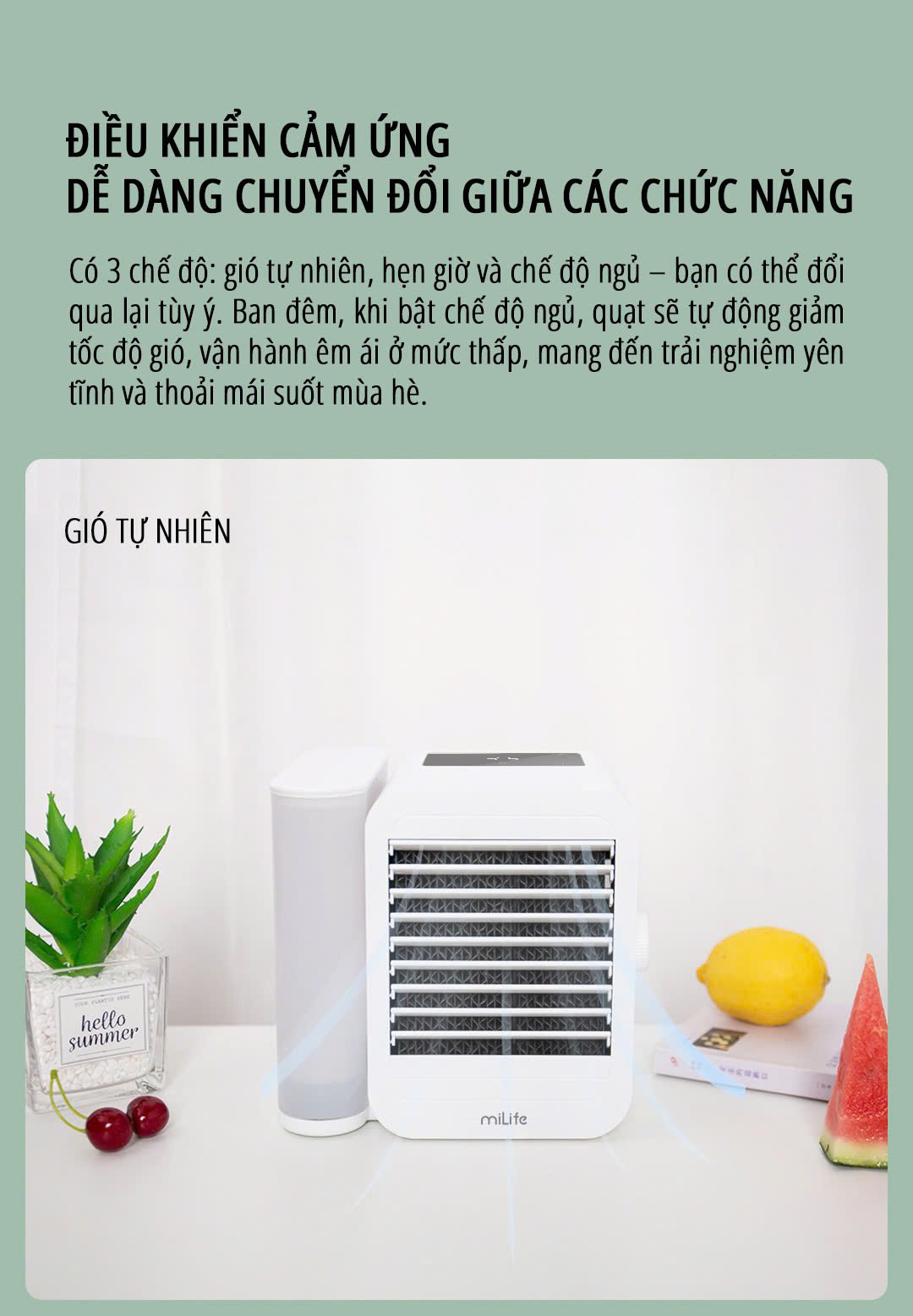 Quạt điều hòa để bàn mini miLife E15 điều khiển cảm ứng