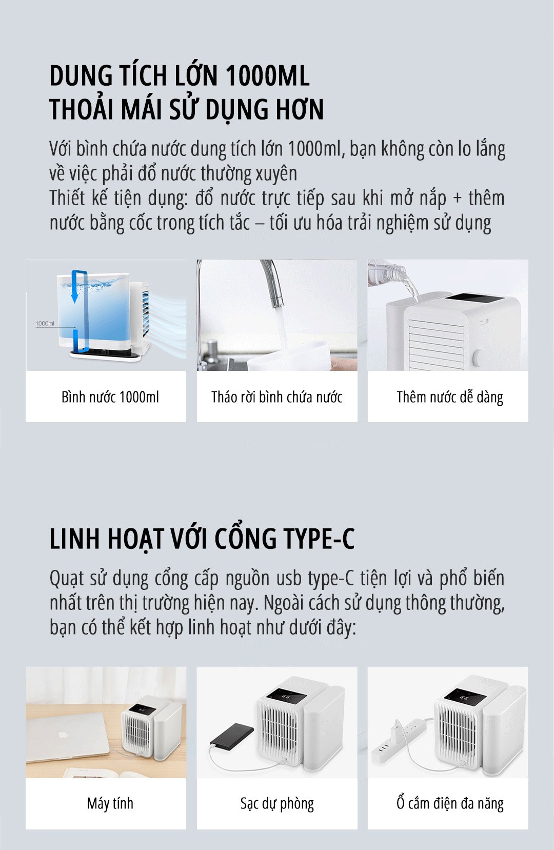 Quạt điều hòa để bàn mini miLife E15 sử dụng linh hoạt