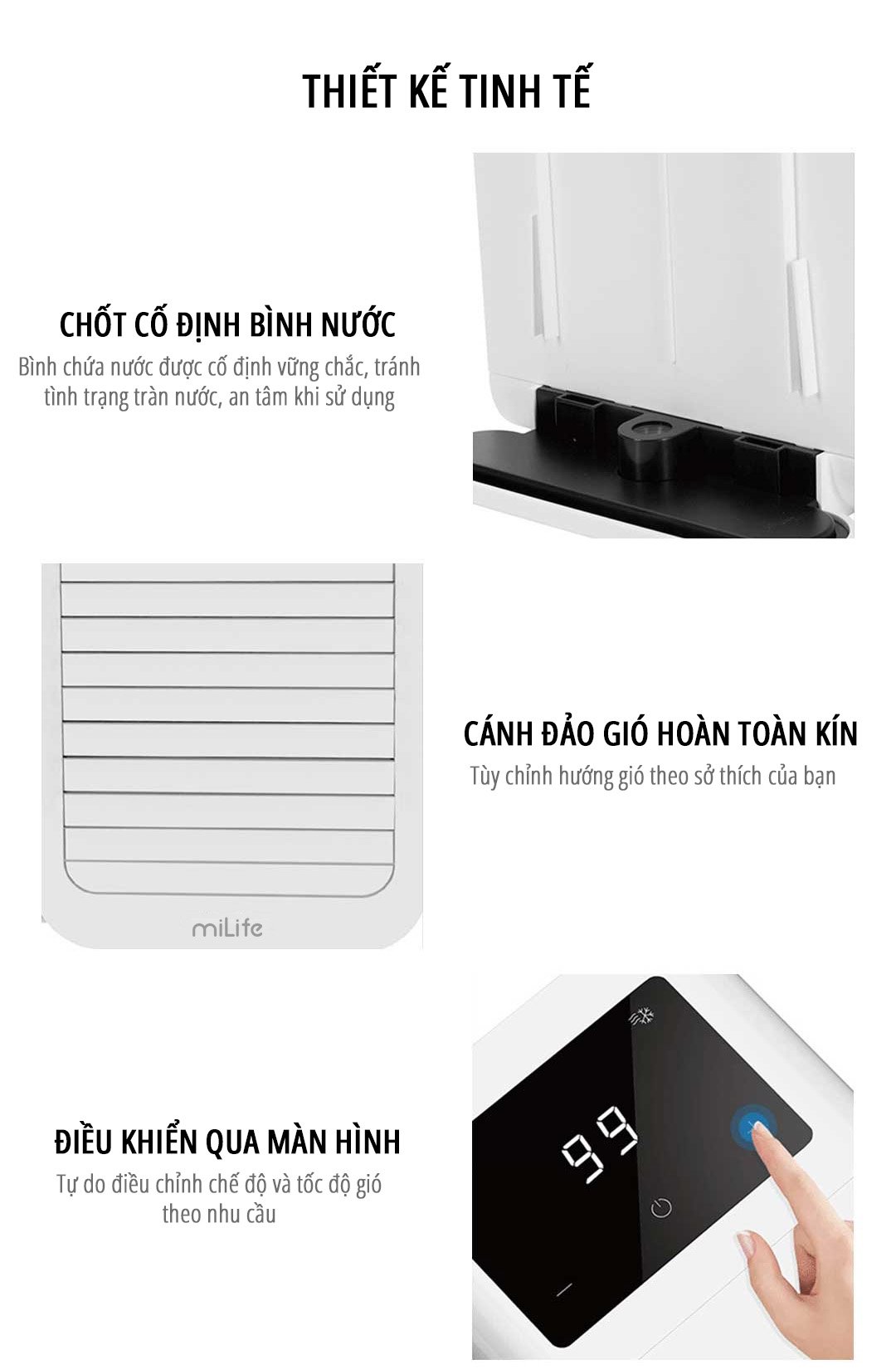 Quạt điều hòa để bàn mini miLife E15 thiết kế tinh tế
