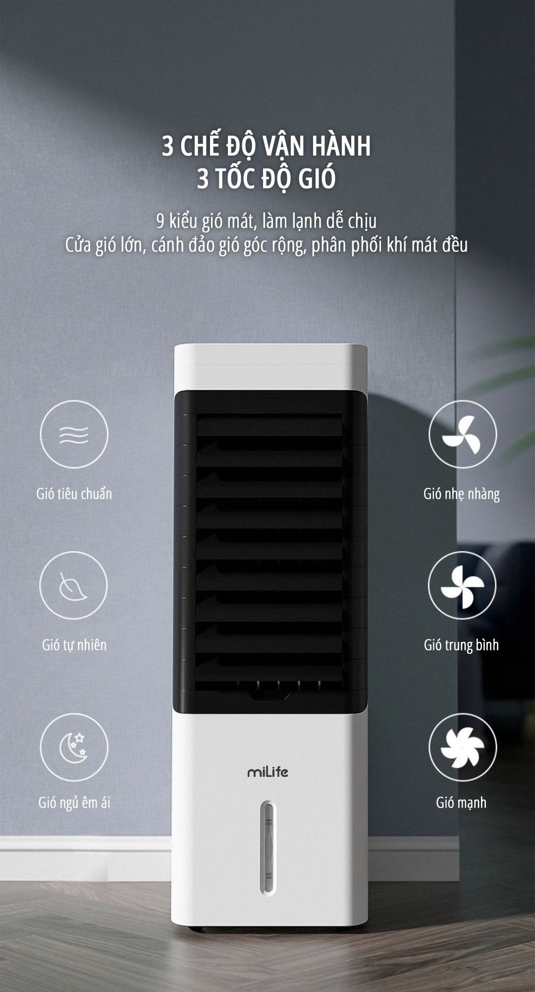 Quạt điều hòa hơi nước miLife Y3C 3 chế độ vận hành