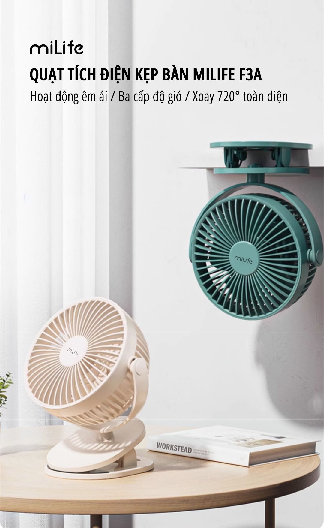 Quạt kẹp tích điện miLife F3A
