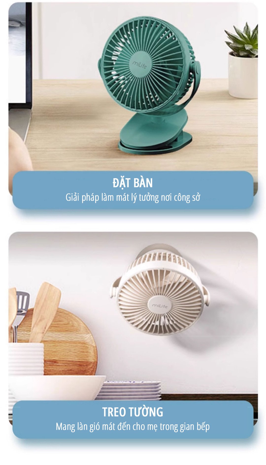 Quạt kẹp tích điện miLife F3A nhỏ gọn