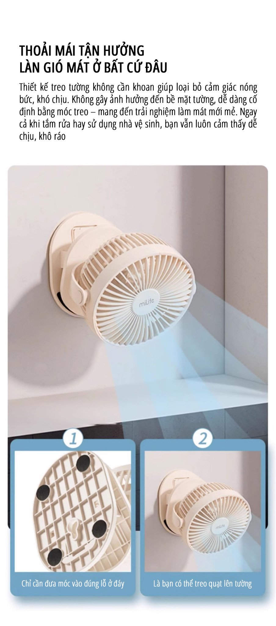 Quạt kẹp tích điện miLife F3A thoải mái tận hưởng gió