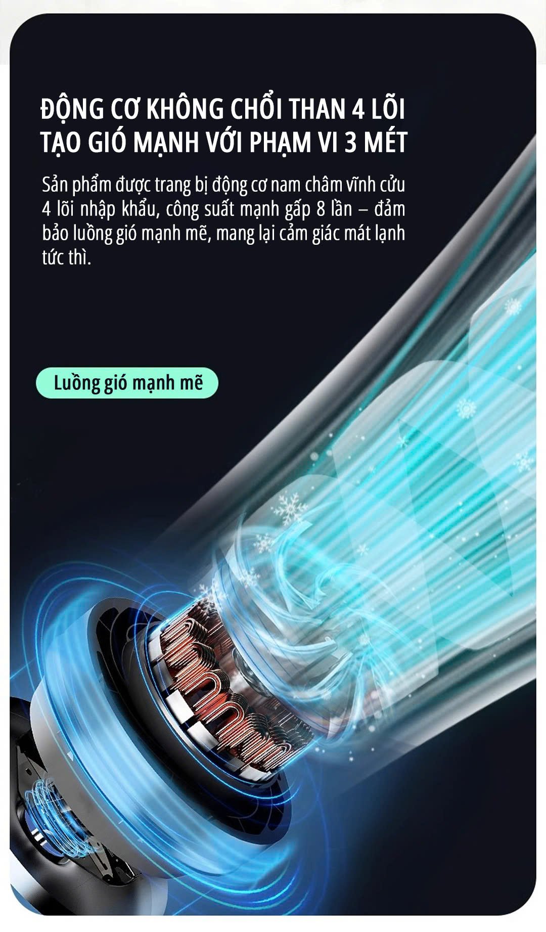 Quạt kẹp tích điện miLife F3B động cơ không chổi than