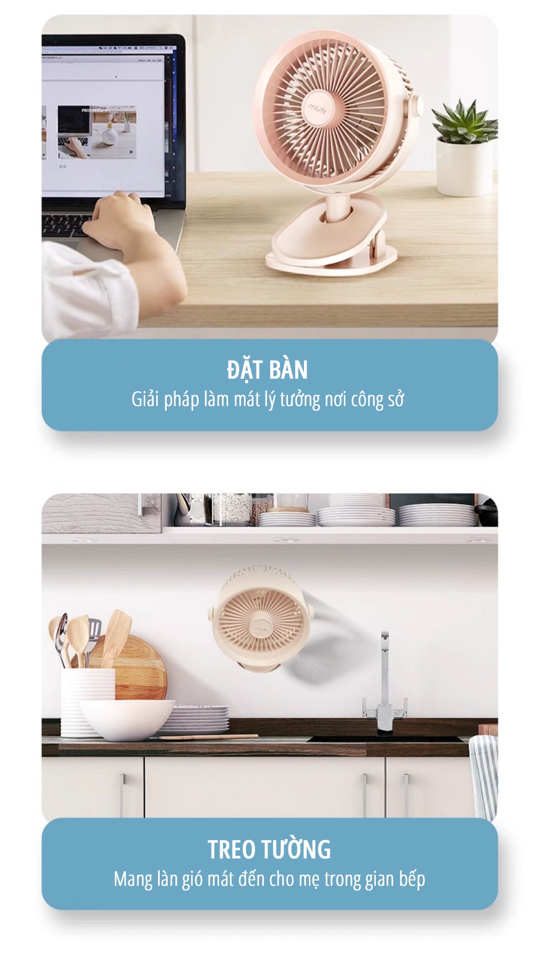 Quạt kẹp tích điện miLife F3B dễ dàng sử dụng