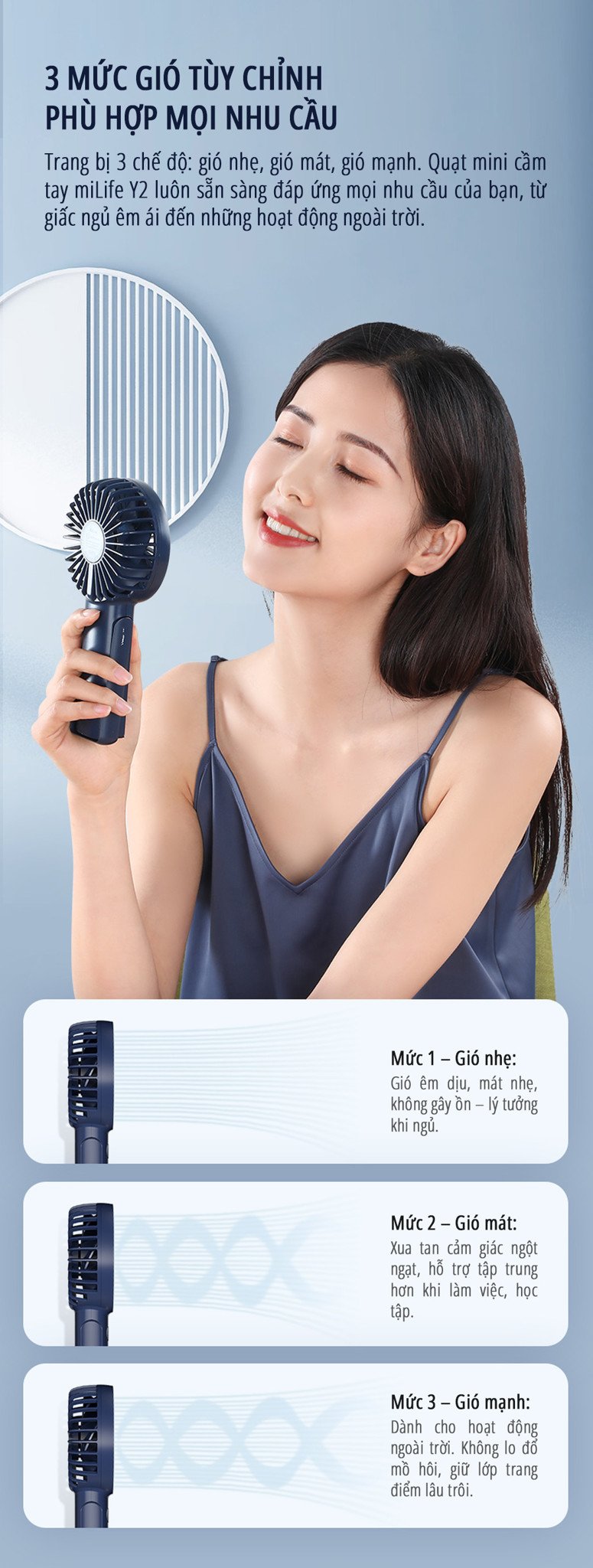 Quạt mini cầm tay miLife Y2 3 mức gió