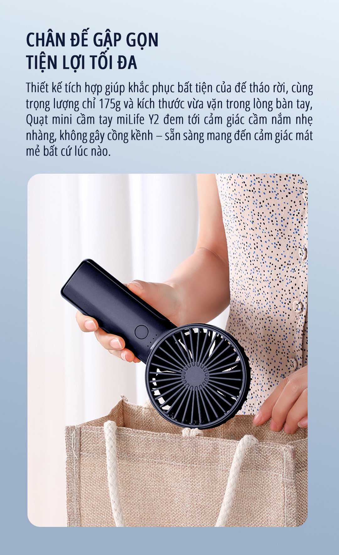 Quạt mini cầm tay miLife Y2 chân đế gập gọn