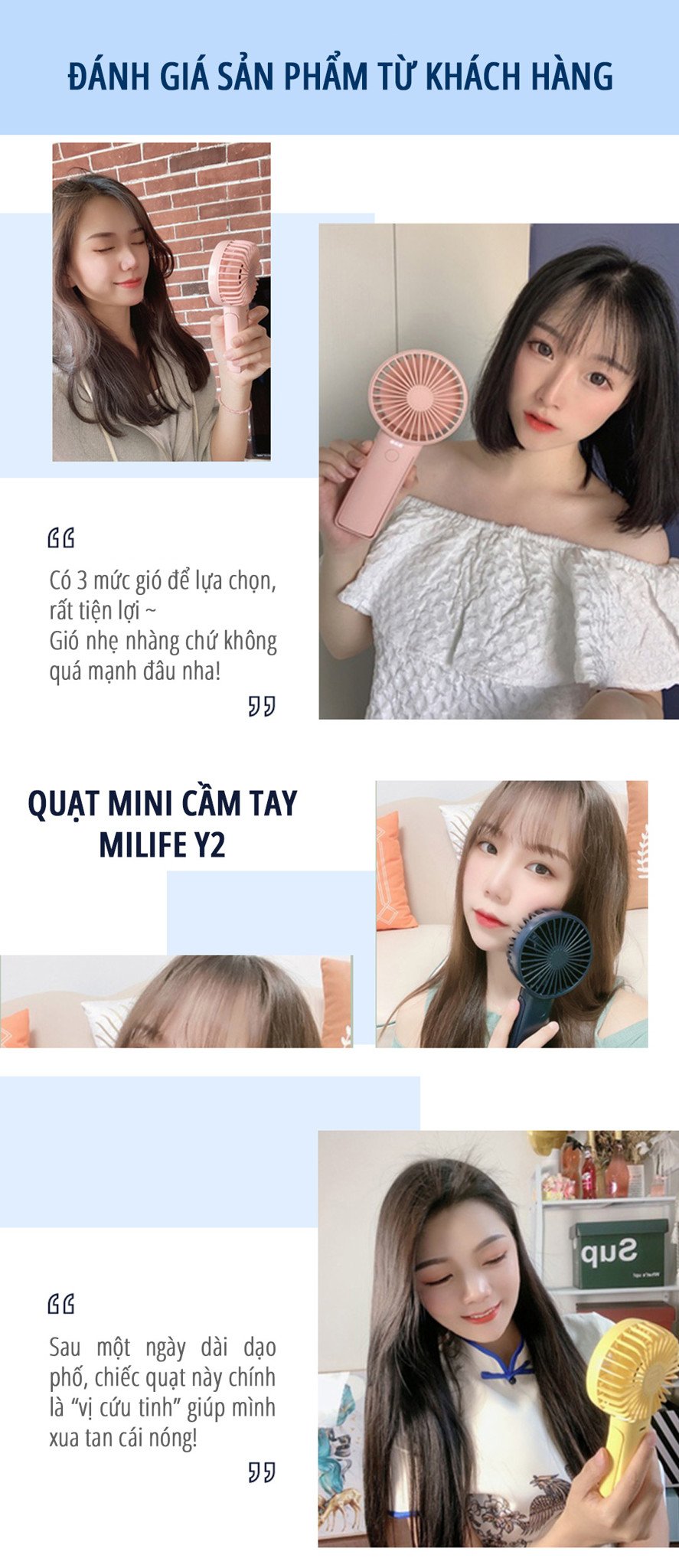 Quạt mini cầm tay miLife Y2 đánh giá