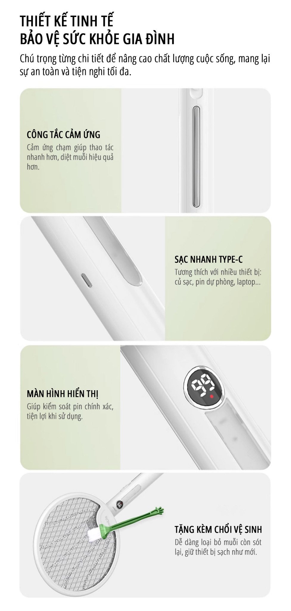 Vợt bắt muỗi kiêm đèn muỗi miLife B1 thiết kế tinh tế