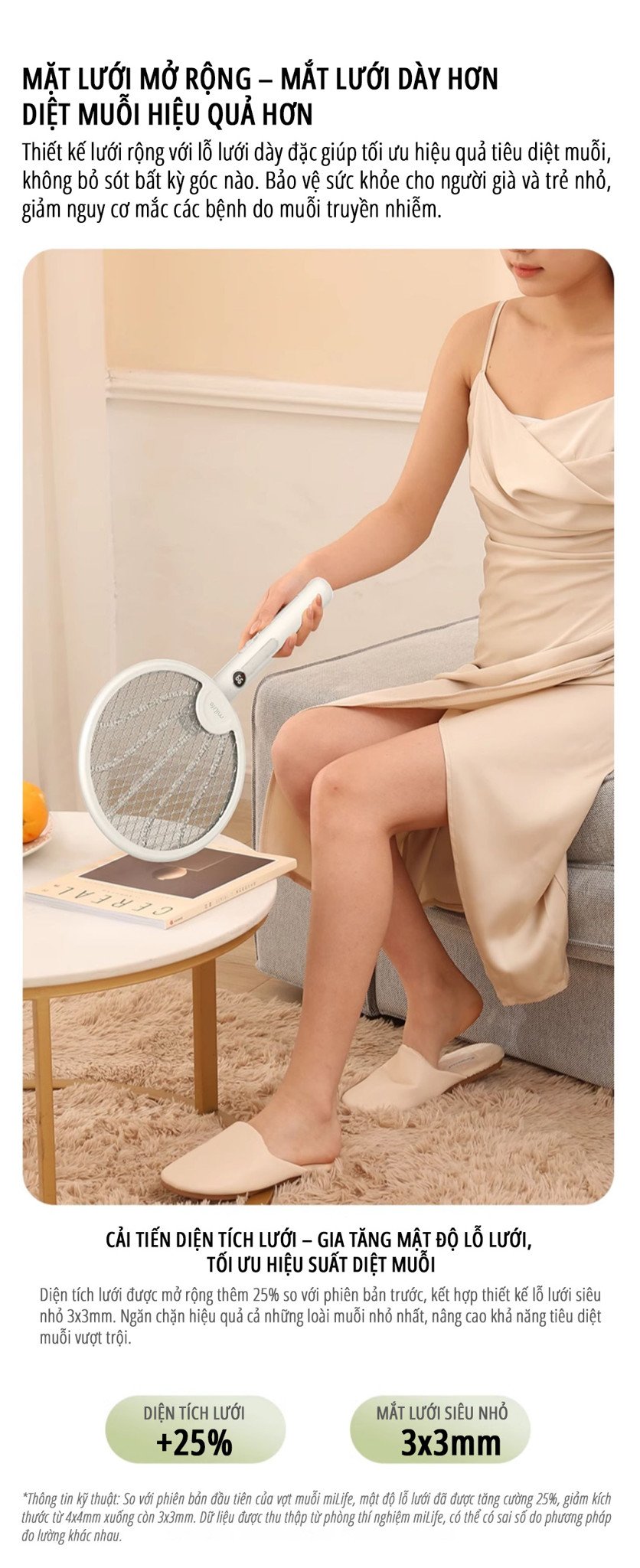 Vợt bắt muỗi kiêm đèn muỗi miLife B1 mặt lưới mở rộng