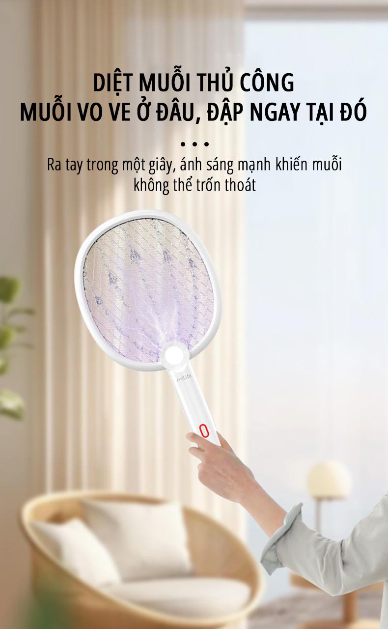 Vợt bắt muỗi kiêm đèn muỗi miLife B2 diệt muỗi thủ công