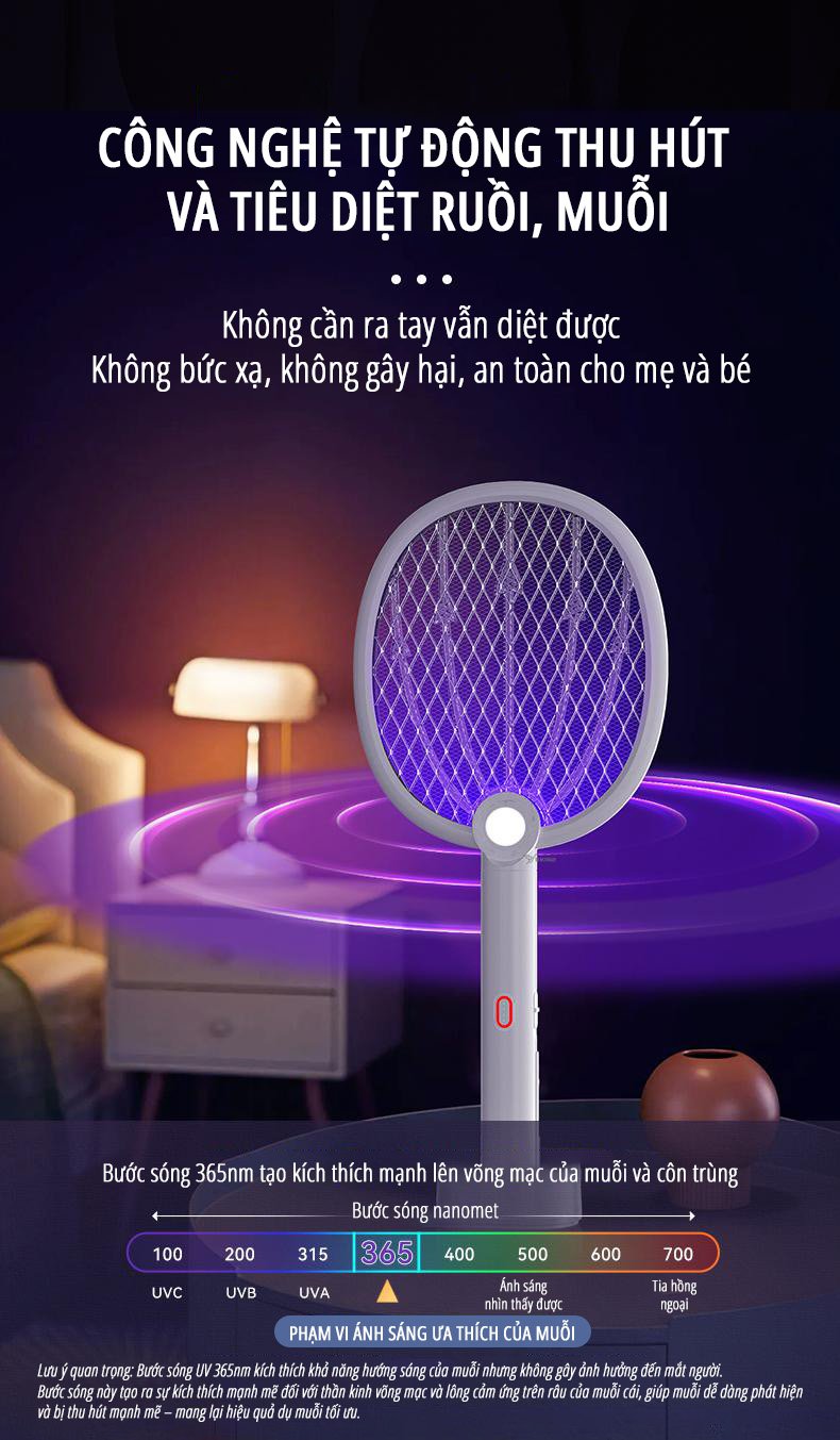 Vợt bắt muỗi kiêm đèn muỗi miLife B2 công nghệ tự động hút muỗi