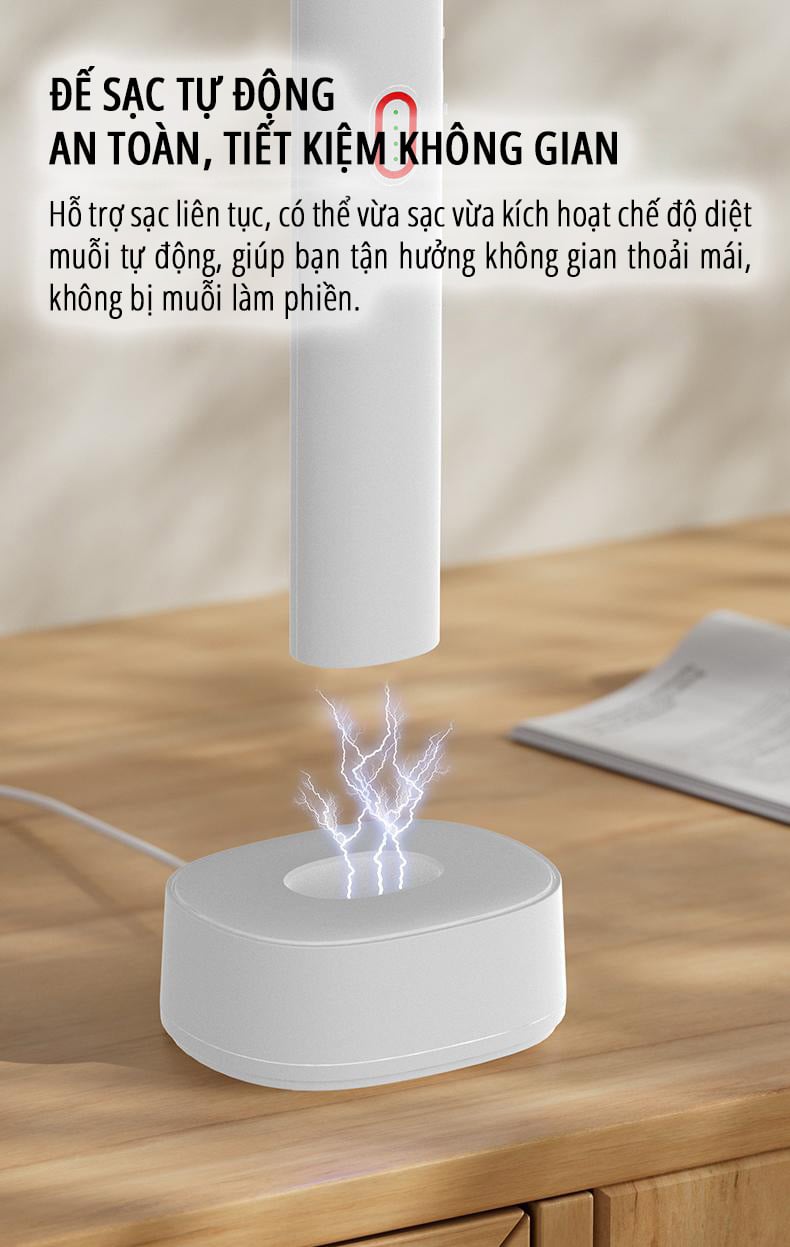 Vợt bắt muỗi kiêm đèn muỗi miLife B2 đế sạc tự động