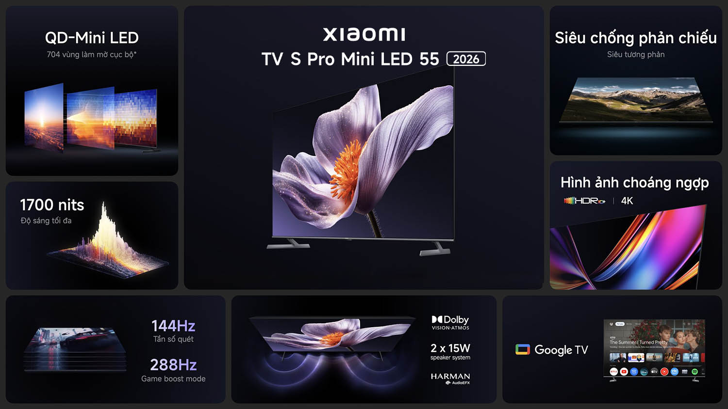 Tivi Xiaomi 55 inch S Pro Mini LED 2026 - Bản Quốc Tế Tivi Xiaomi 55 inch S Pro Mini LED 2026 ưu điểm nổi bật