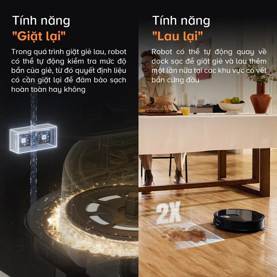 Roborock Q Revo Slim tính năng giặt và lau lại