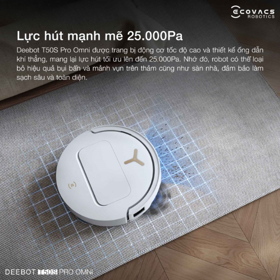 Ecovacs Deebot T50S Pro Omni lực hút mạnh mẽ 25.000Pa