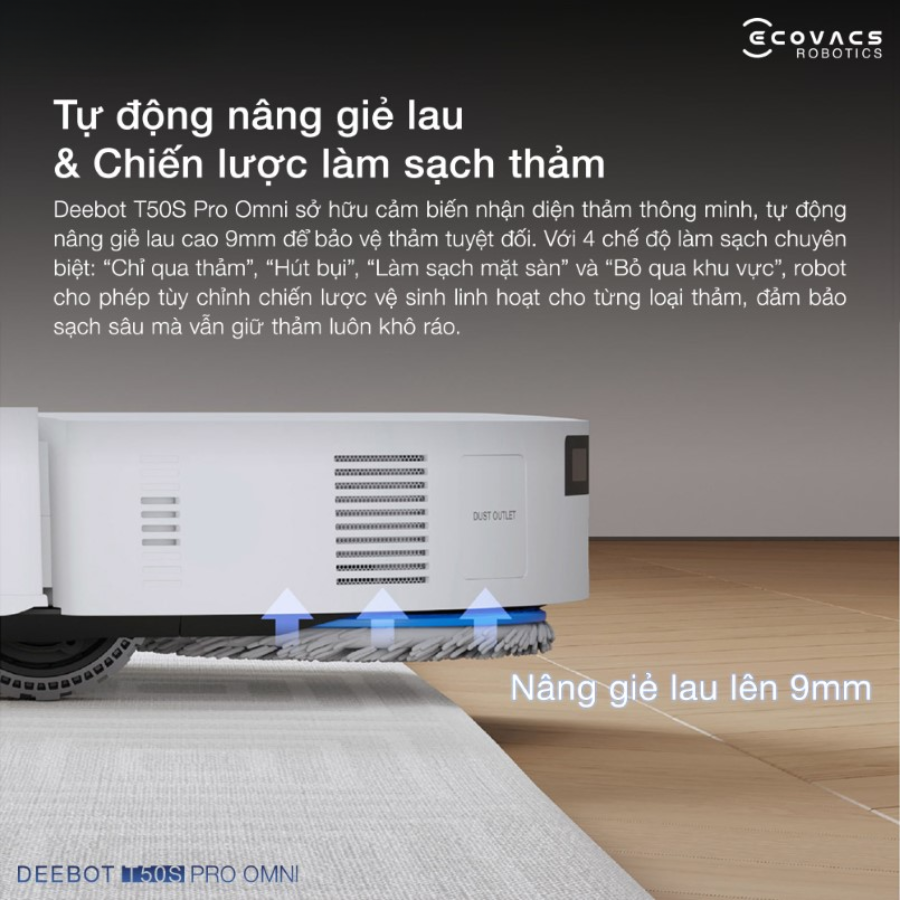 Ecovacs Deebot T50S Pro Omni tự động nâng giẻ lau