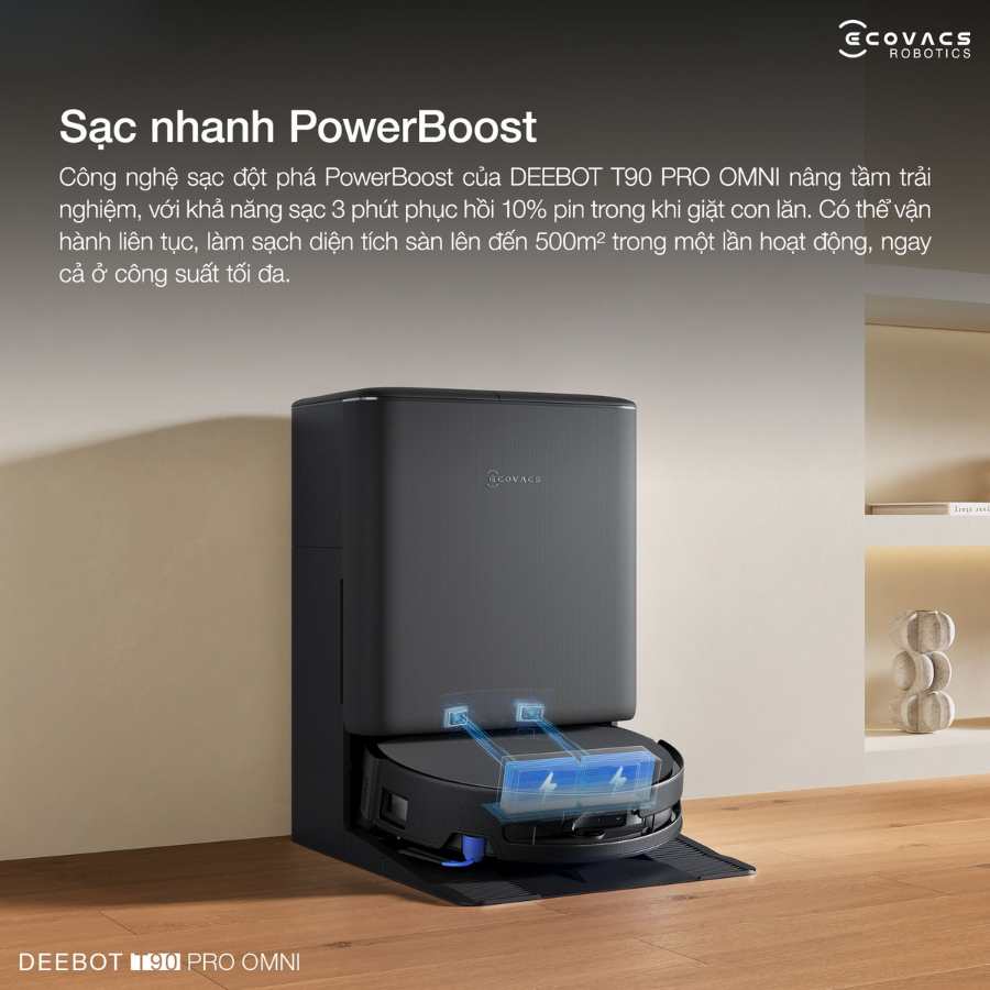 Ecovacs Deebot T90 Pro Omni Auto Water Kit sạc nhanh PowerBoost