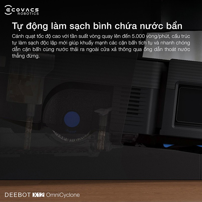 Ecovacs Deebot X12 OmniCyclone tự động làm sạch bình chứa