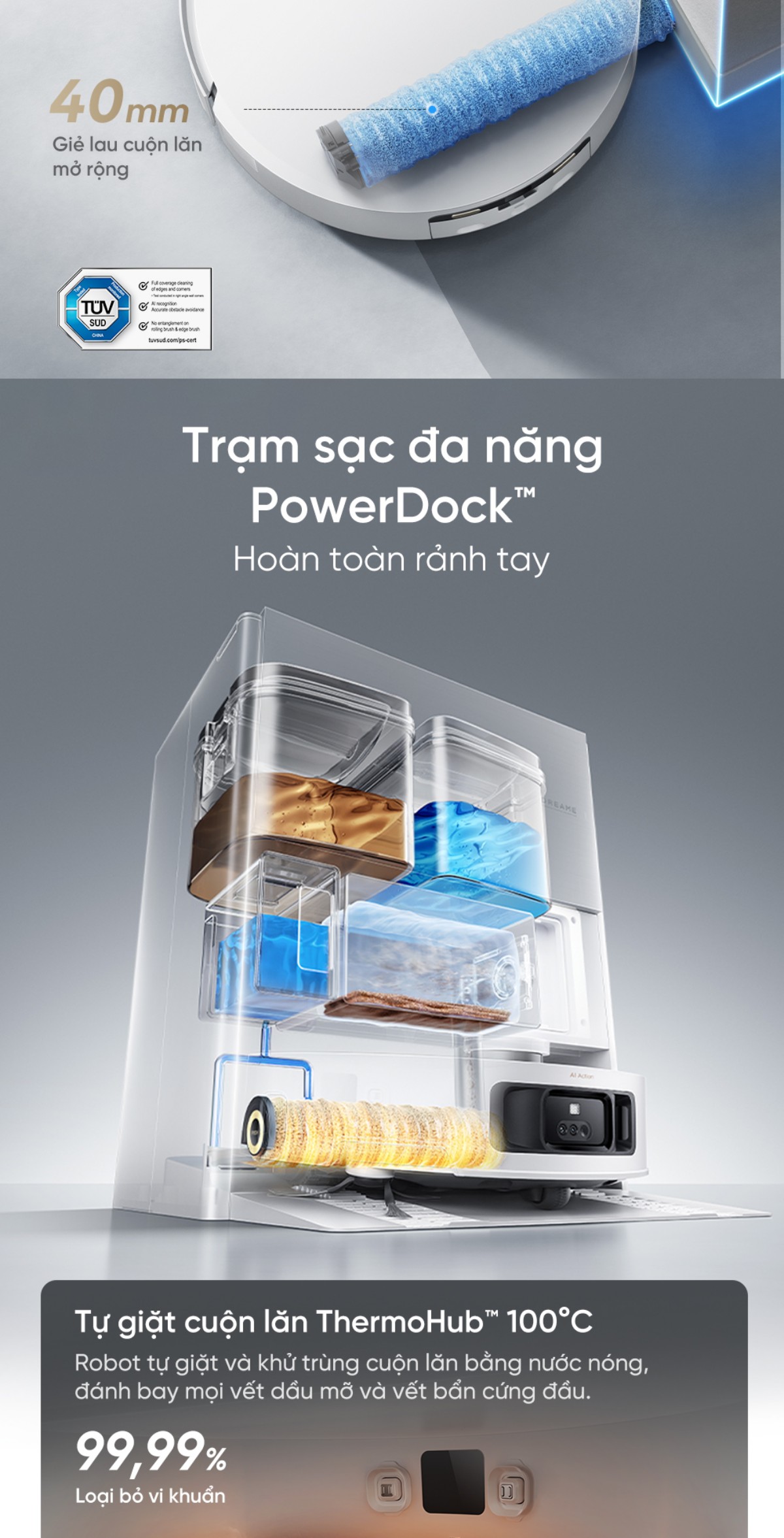 Dreame Aqua 10 Roller 2026 trạm sạc đa năng