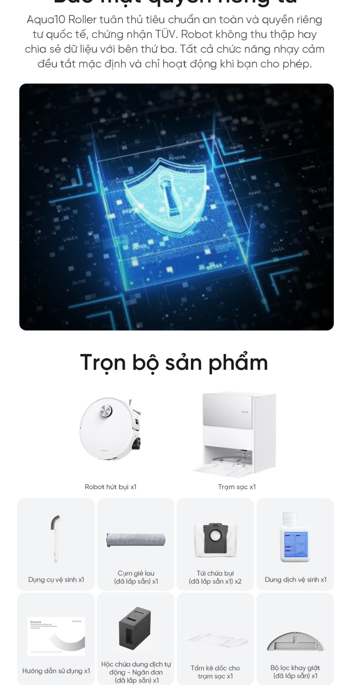 Dreame Aqua 10 Roller 2026 trọn bộ sản phẩm