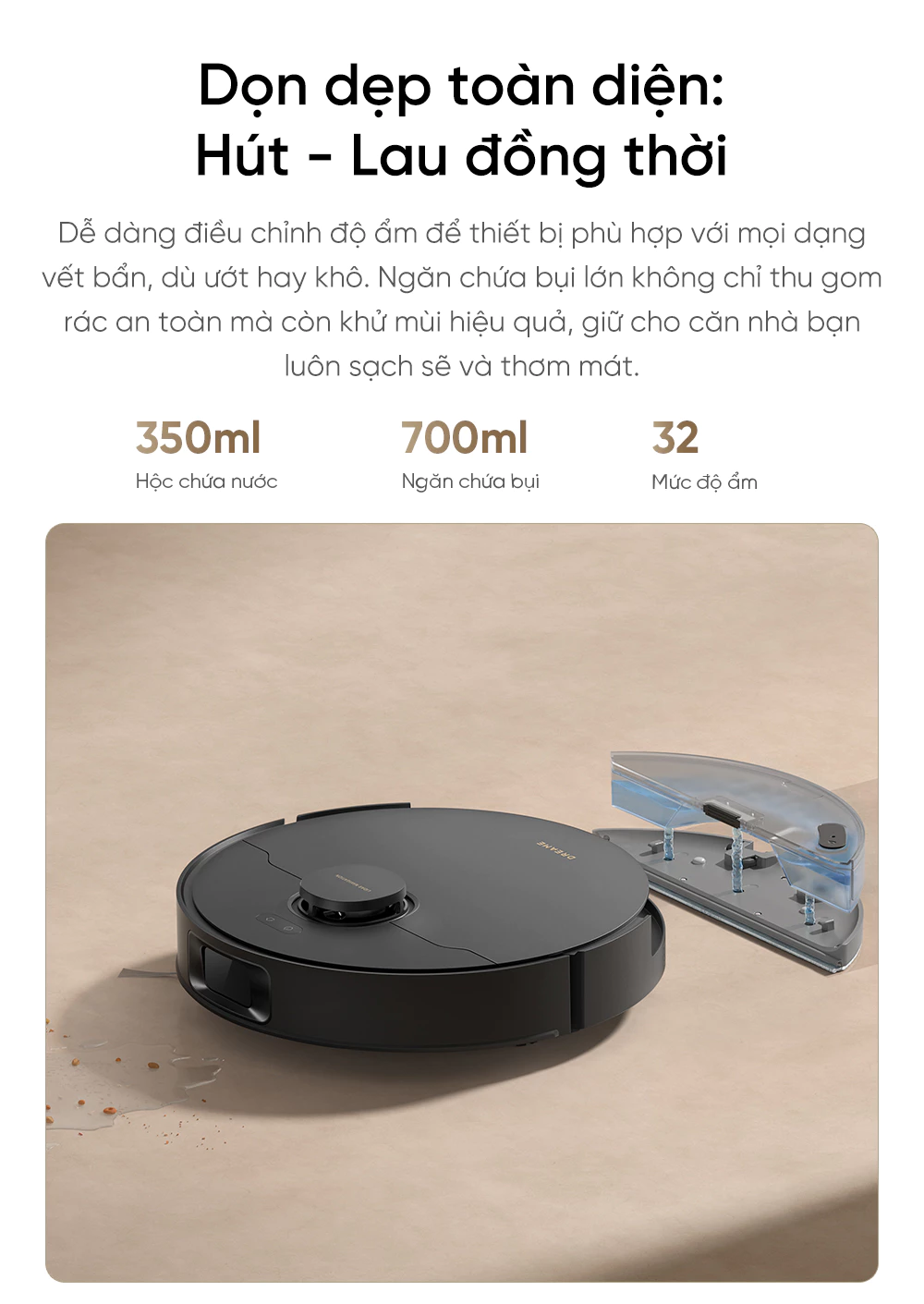Robot hút bụi lau nhà Dreame D20 dọn dẹp toàn diện