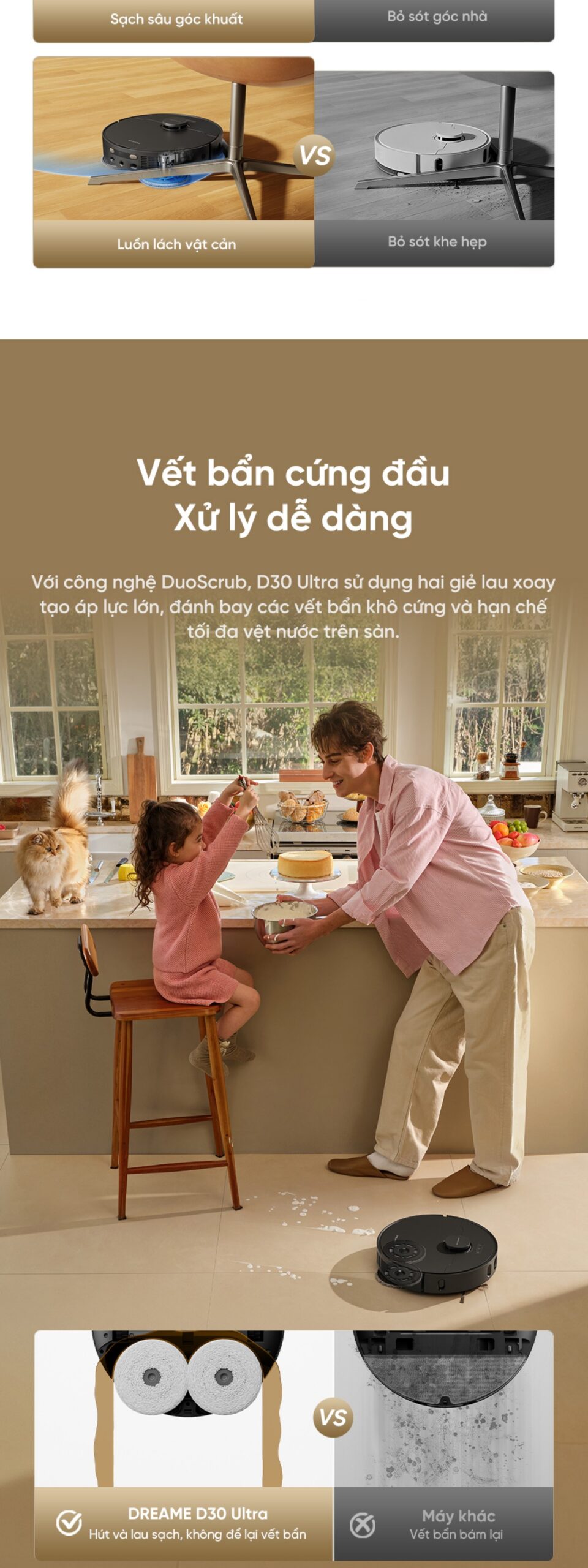 Dreame D30 Ultra xử lý vết bẩn cứng đầu